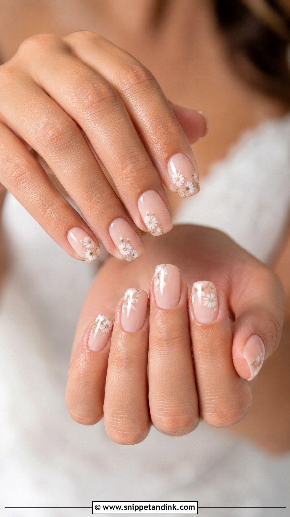 Nude Bridal Nails With White Flowers - Snippet and Ink - 20 Bridal Nails with Flowers