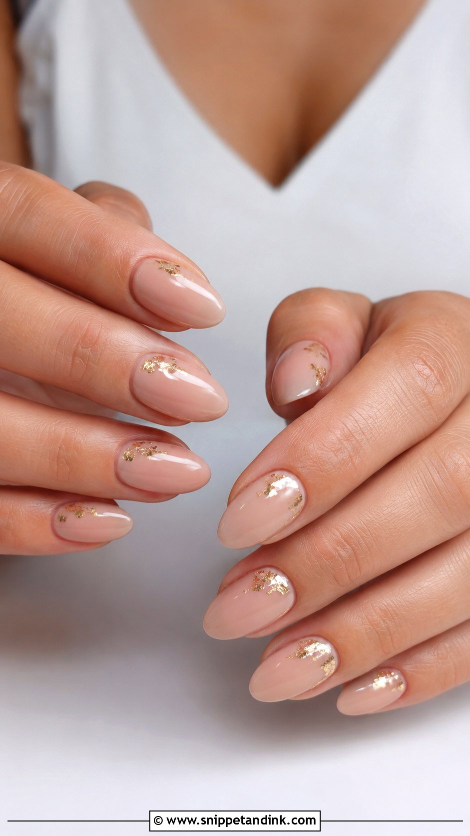 Nude Bride Nails With Gold Foil - Snippet and Ink - 30 Elegant Bride Nails Wedding