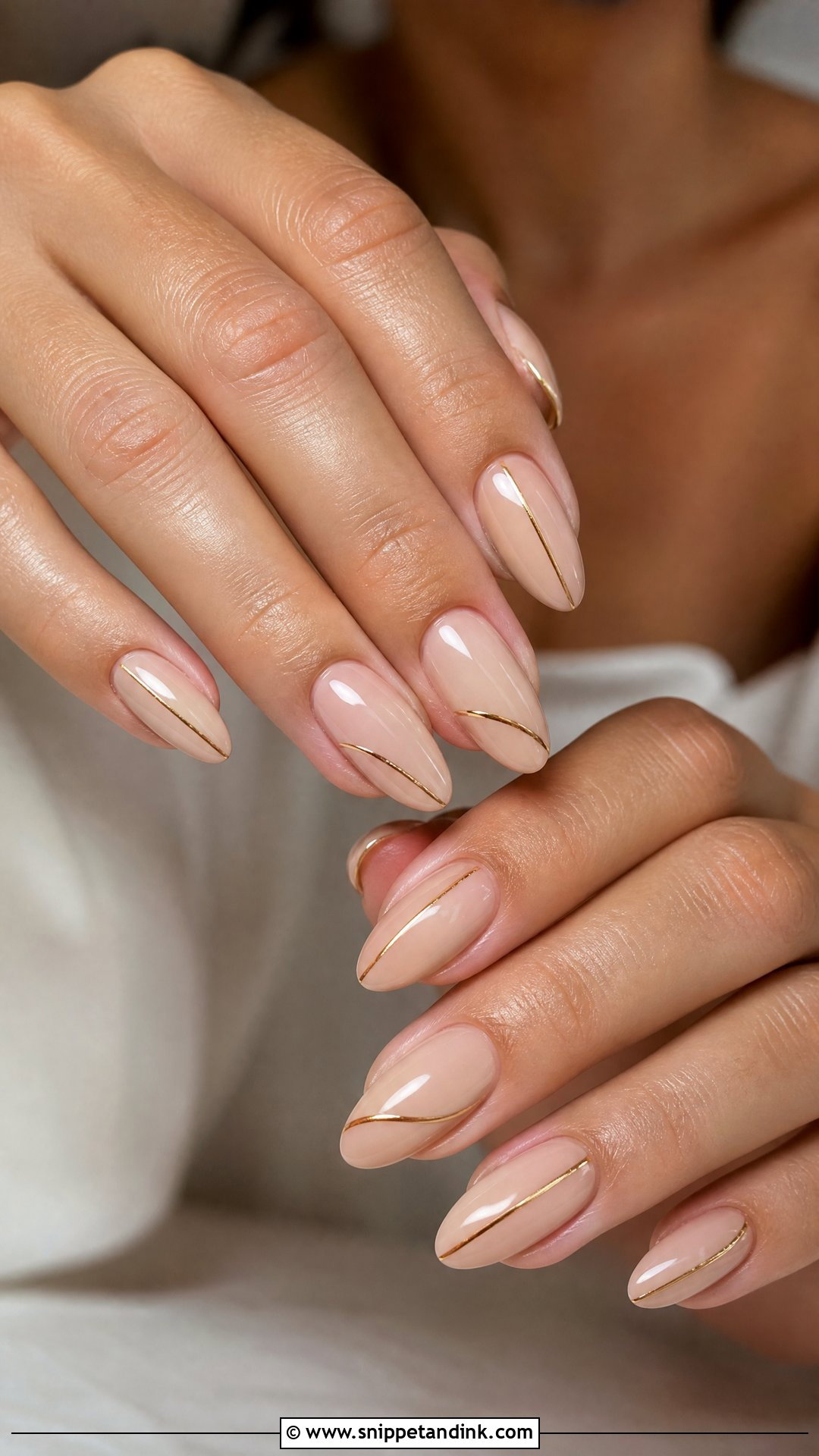 Nude Bridesmaid Wedding Nails With Gold Lines - Snippet and Ink - 20 Bridesmaid Wedding Nails Ideas
