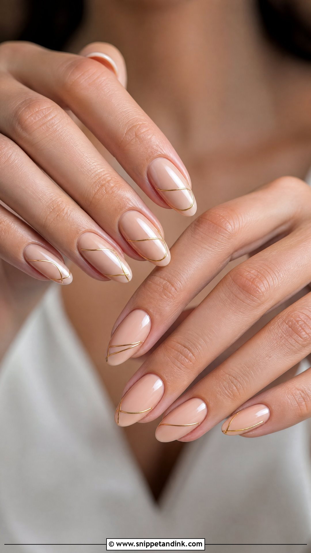 Nude Engagement Nails With Gold Lines - Snippet and Ink - 25 Nail Art for Engagement Brides Ideas