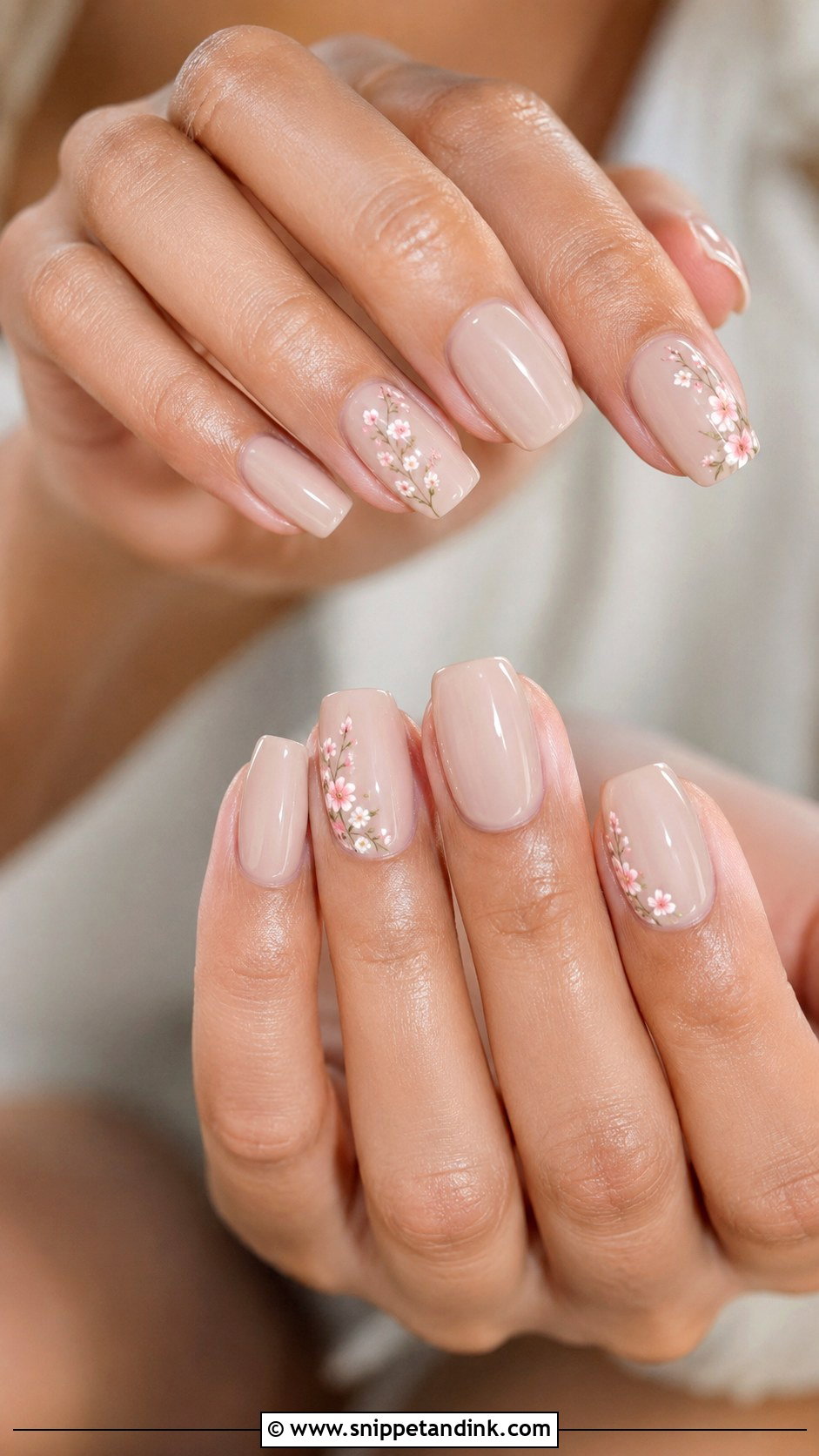 Nude Floral Accent Nails - Snippet and Ink - 20 Spring Wedding Nails for Guest