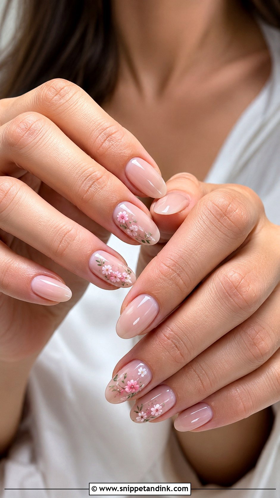 Nude Floral Accent Nails - Snippet and Ink - 20 Nail Art for Wedding Guest Ideas