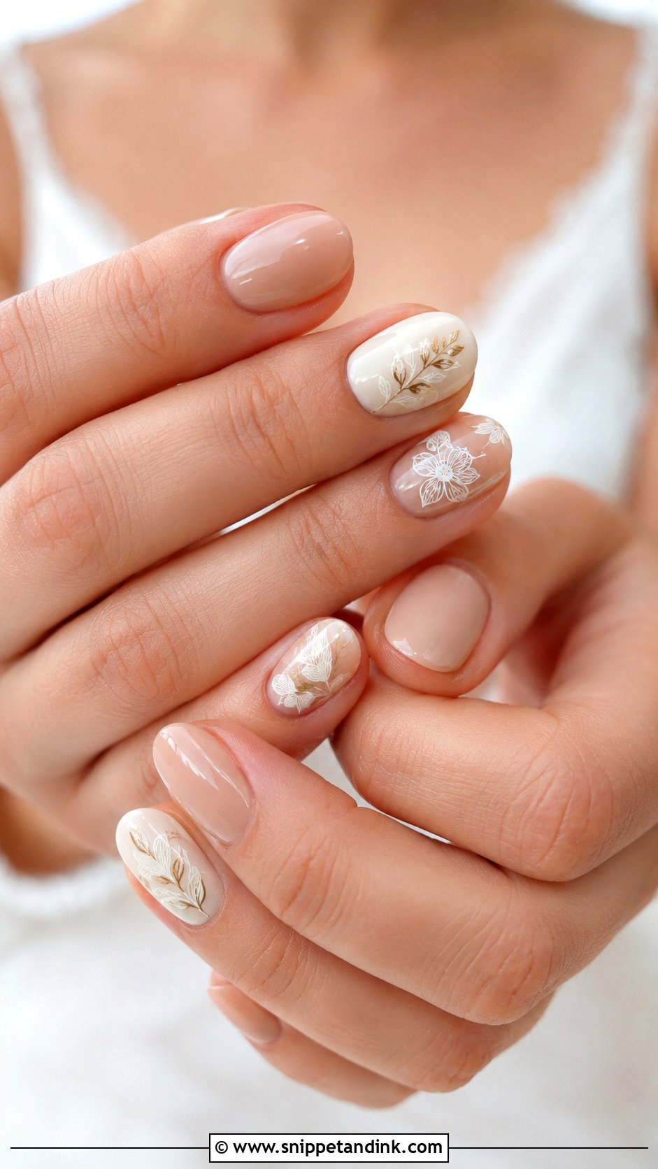 Nude Floral Bridal Nails - Snippet and Ink - 20 Floral Bridal Nails