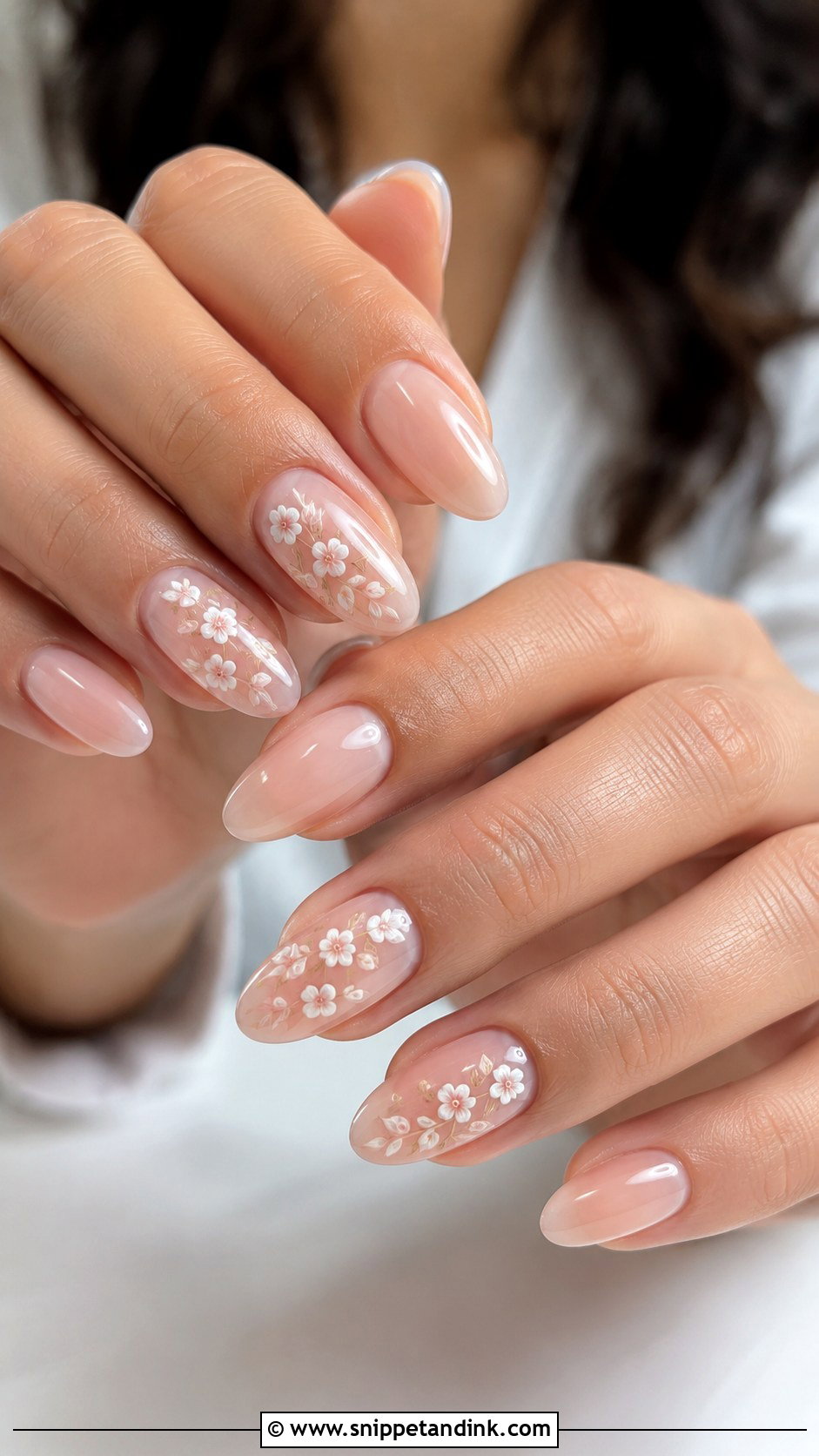 Nude Floral Bridesmaid Nails - Snippet and Ink - 20 Bridesmaid Wedding Nails