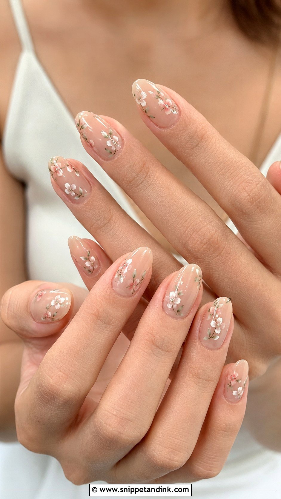 Nude Floral Wedding Guest Nails - Snippet and Ink - 20 Wedding Guest Nail Designs