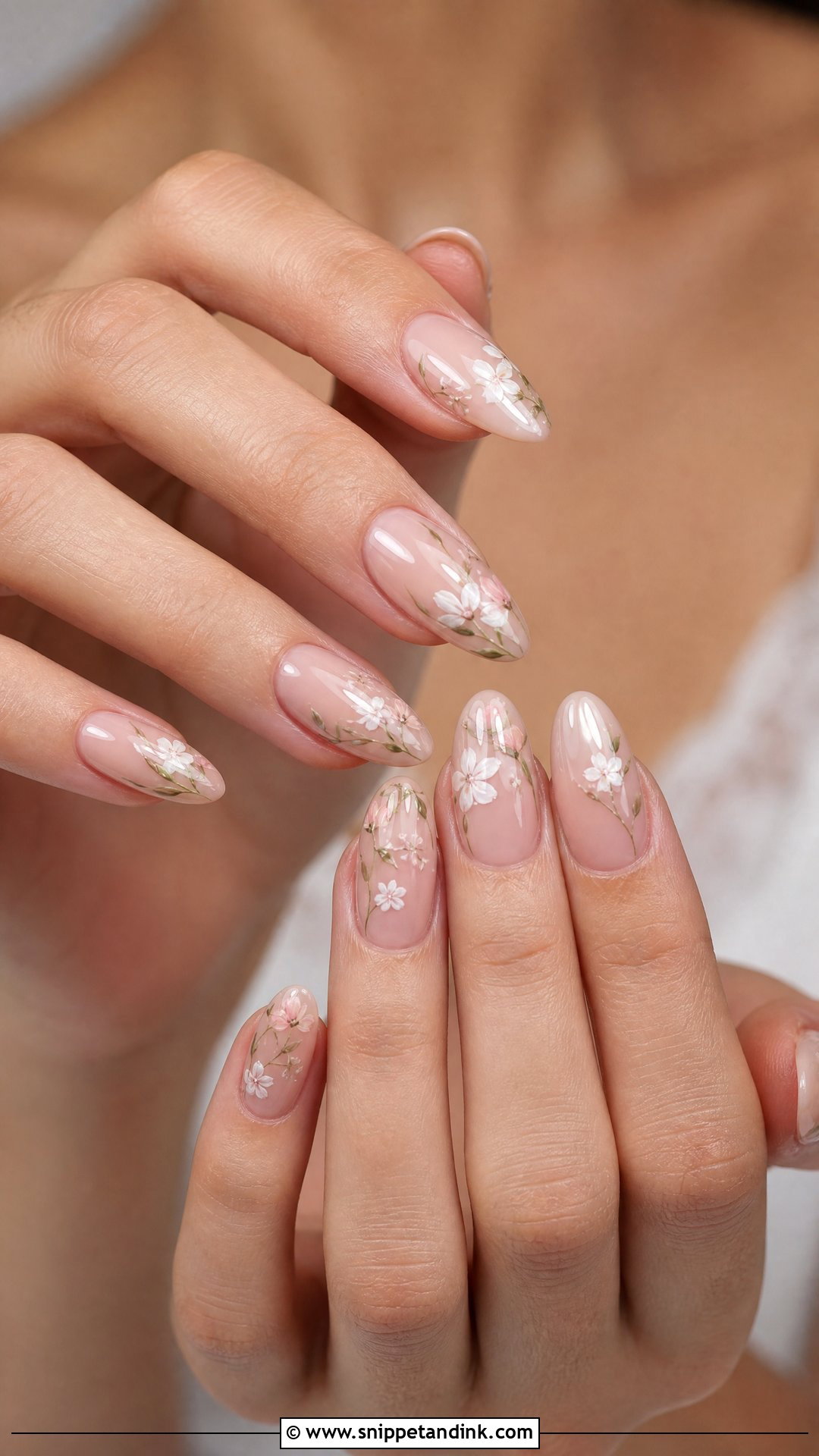 Nude Floral Wedding Nails - Snippet and Ink - 25 Wedding Nail Art Designs