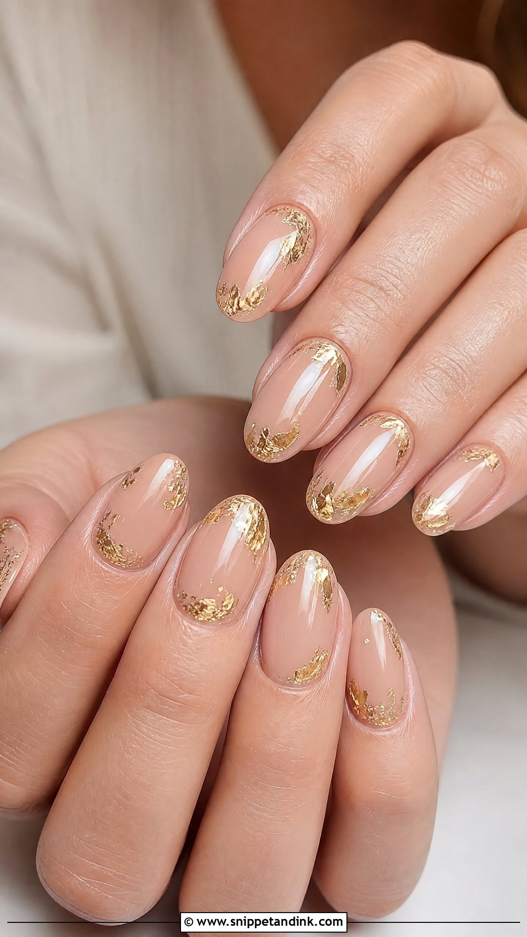 Nude Gold Foil Fall Bridal Nails - Snippet and Ink - 25 Fall Bridal Nails