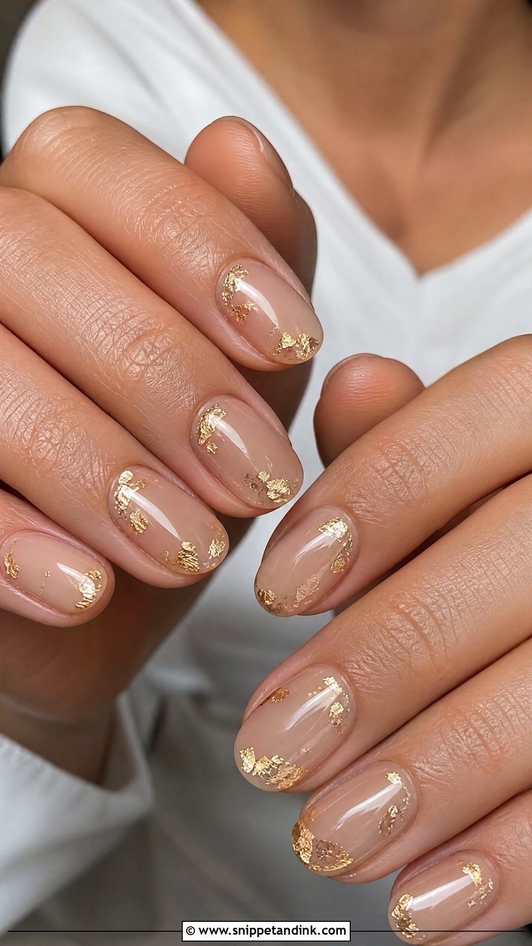 Nude Gold Foil Fall Wedding Guest Nails - Snippet and Ink - 25 Fall Wedding Nails for Guest