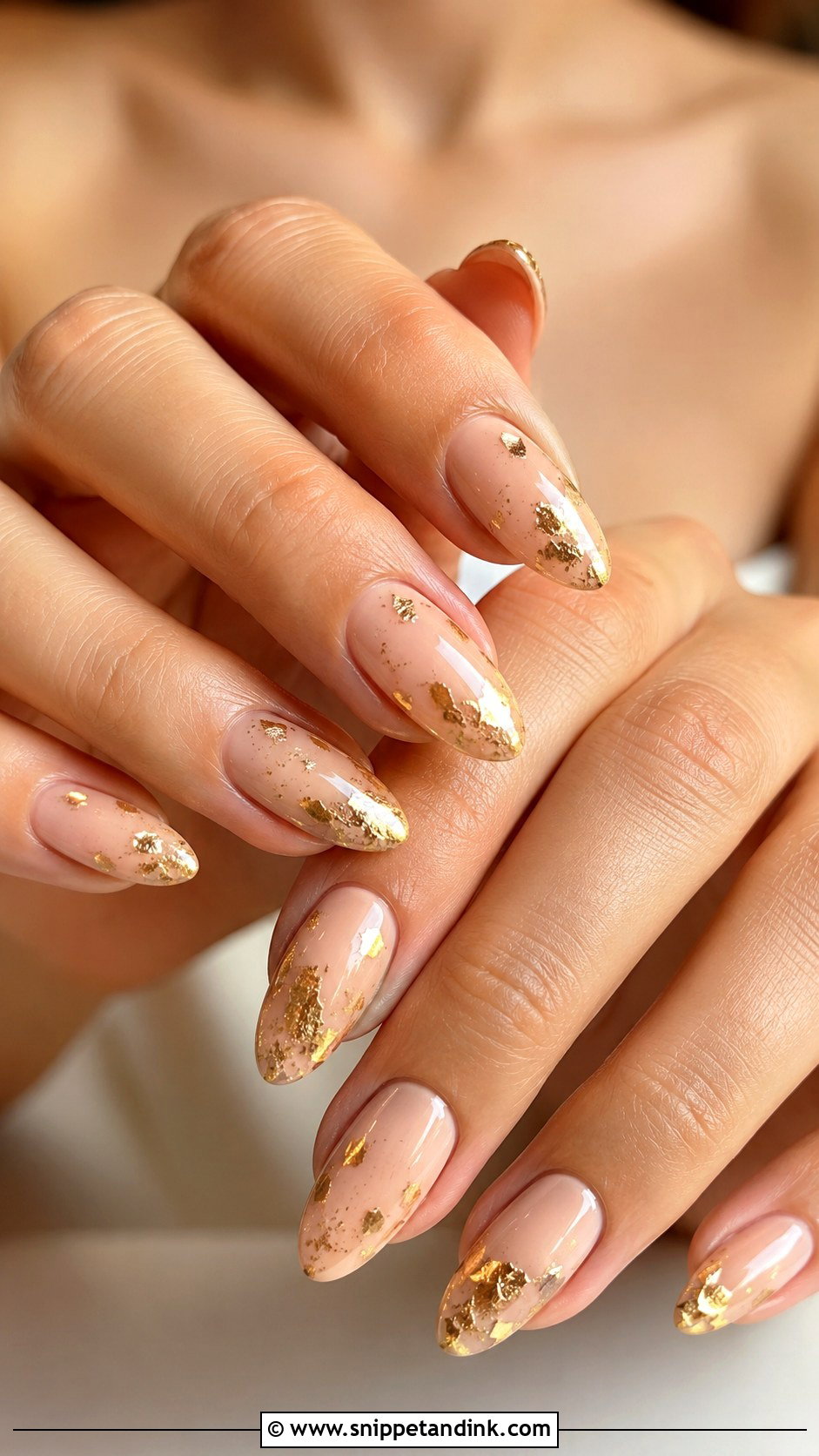Nude Gold Foil Wedding Nails - Snippet and Ink - 20 Nails Art for Wedding