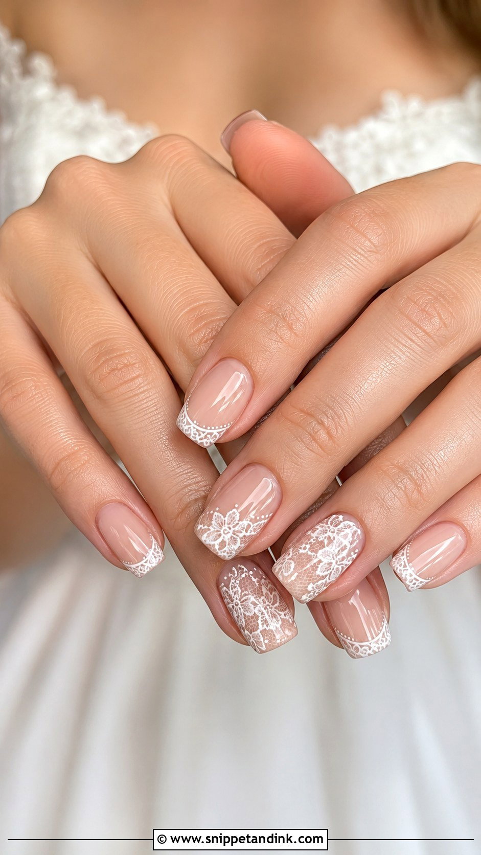 Nude Lace Bridal Nails - Snippet and Ink - 20 Lace Bridal Nails