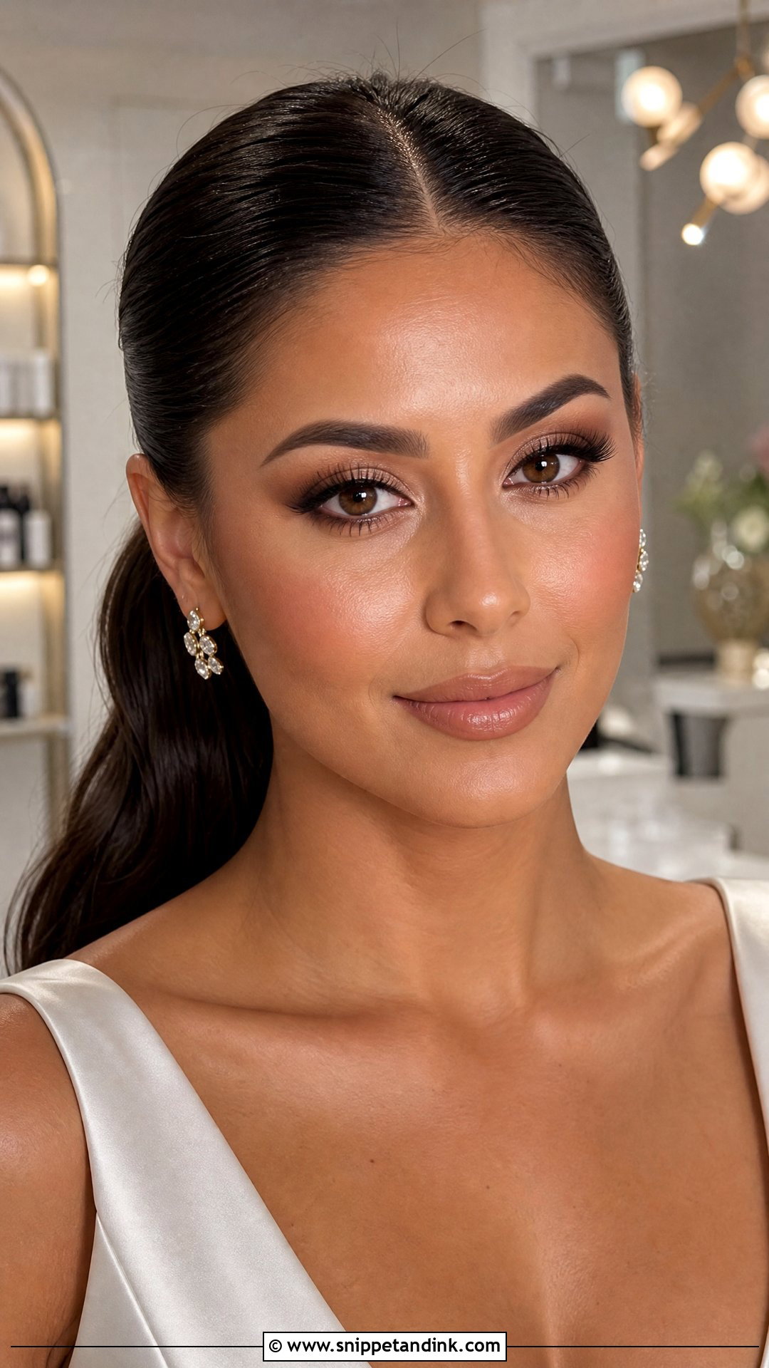 Nude Lip Brunette Bridal Makeup - Snippet and Ink - 20 Brunette Bridal Makeup Ideas