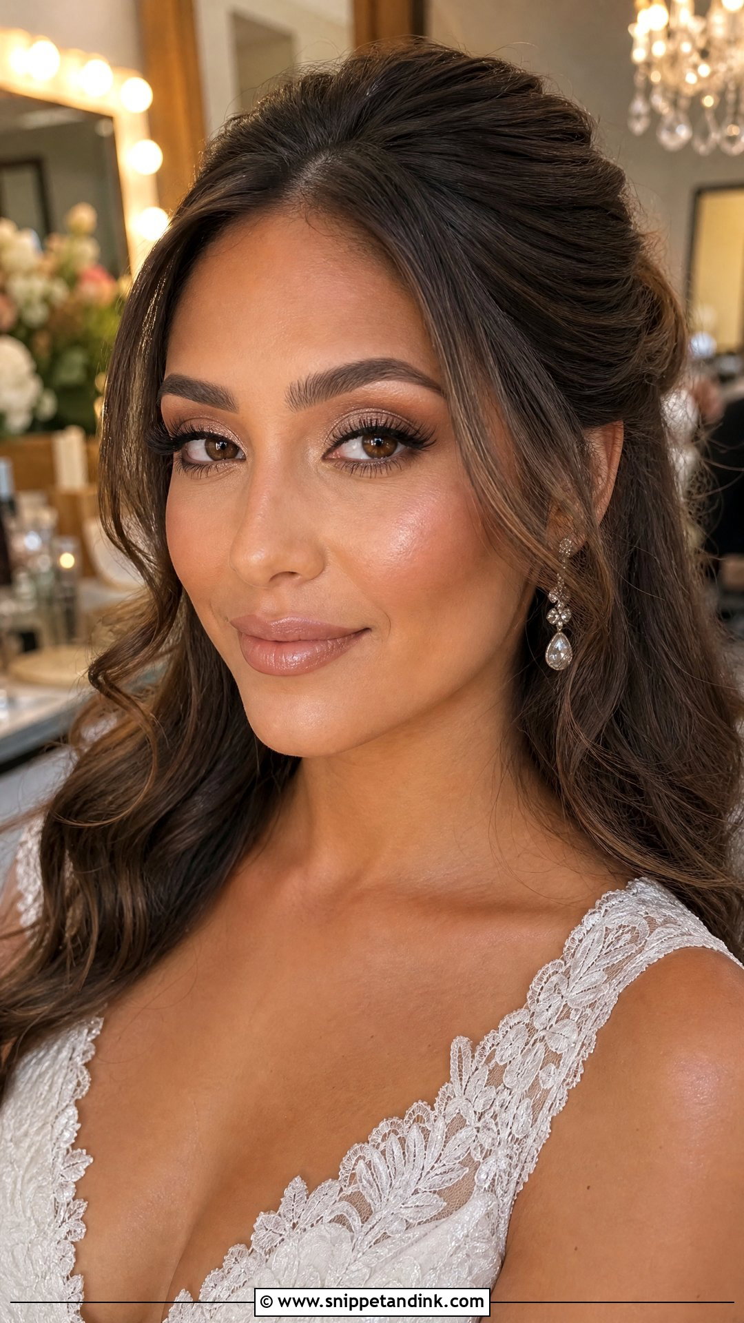 Nude Lip Brunette Bridal Makeup - Snippet and Ink - 20 Brunette Bridal Make Up Ideas