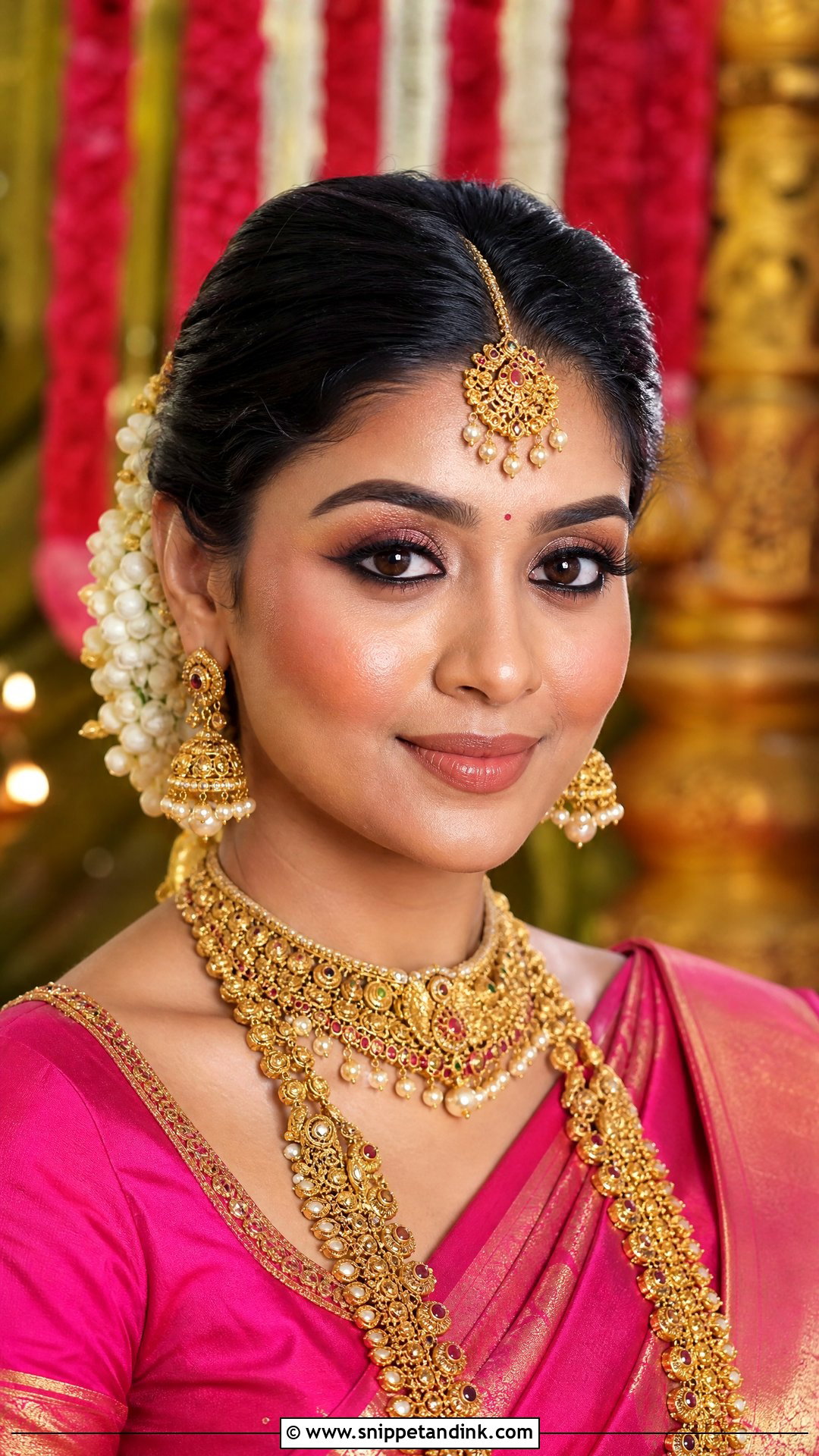 Nude Lip South Indian Bridal Makeup - Snippet and Ink - 20 Traditional South Indian Bridal Makeup Ideas