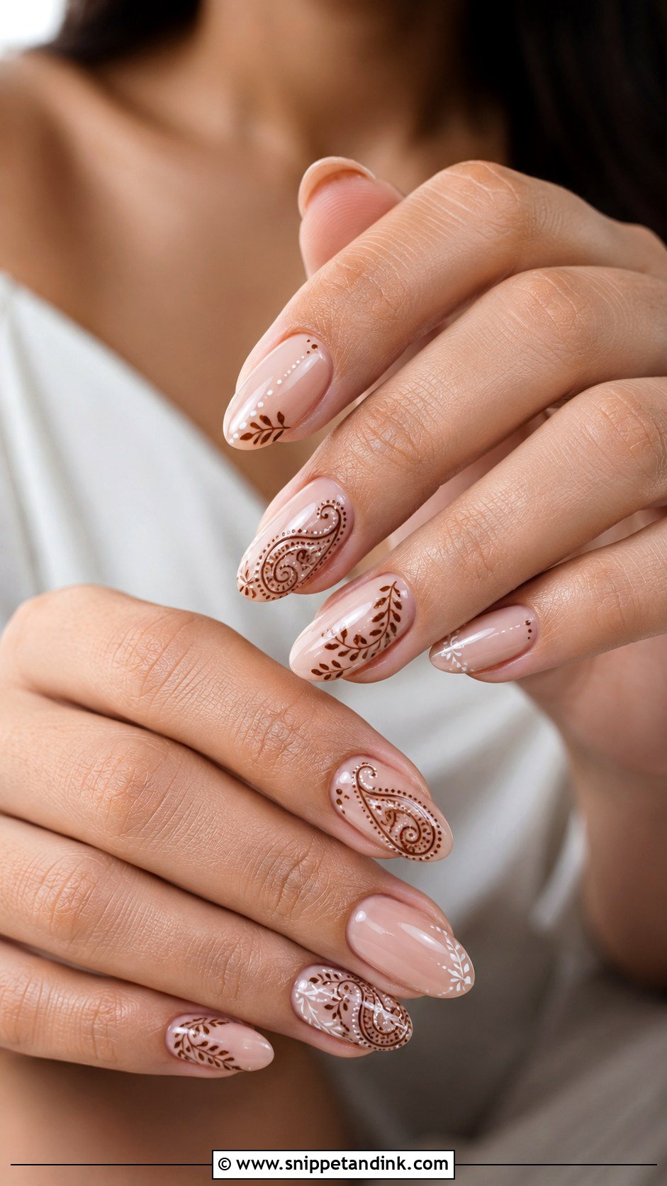 Nude Mehndi Engagement Nails - Snippet and Ink - 20 Indian Nail Art for Engagement Brides Ideas