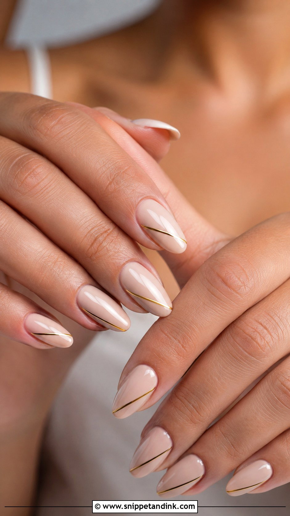 Nude Nails With Gold Accent Lines - Snippet and Ink - 20 Classy Elegant Nails for Wedding Guest