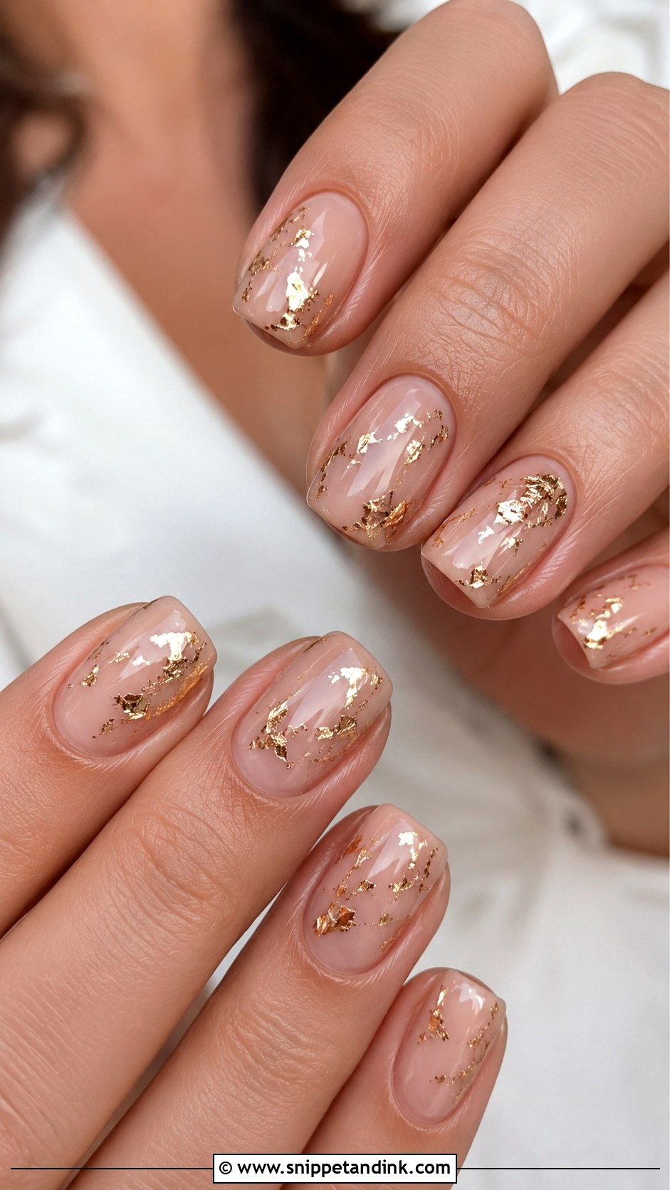 Nude Nails With Gold Foil - Snippet and Ink - 20 Indian Wedding Guest Nails