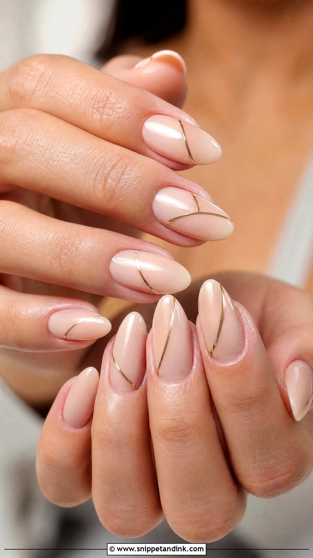 Nude Nails With Gold Lines - Snippet and Ink - 20 Neutral Wedding Guest Nails