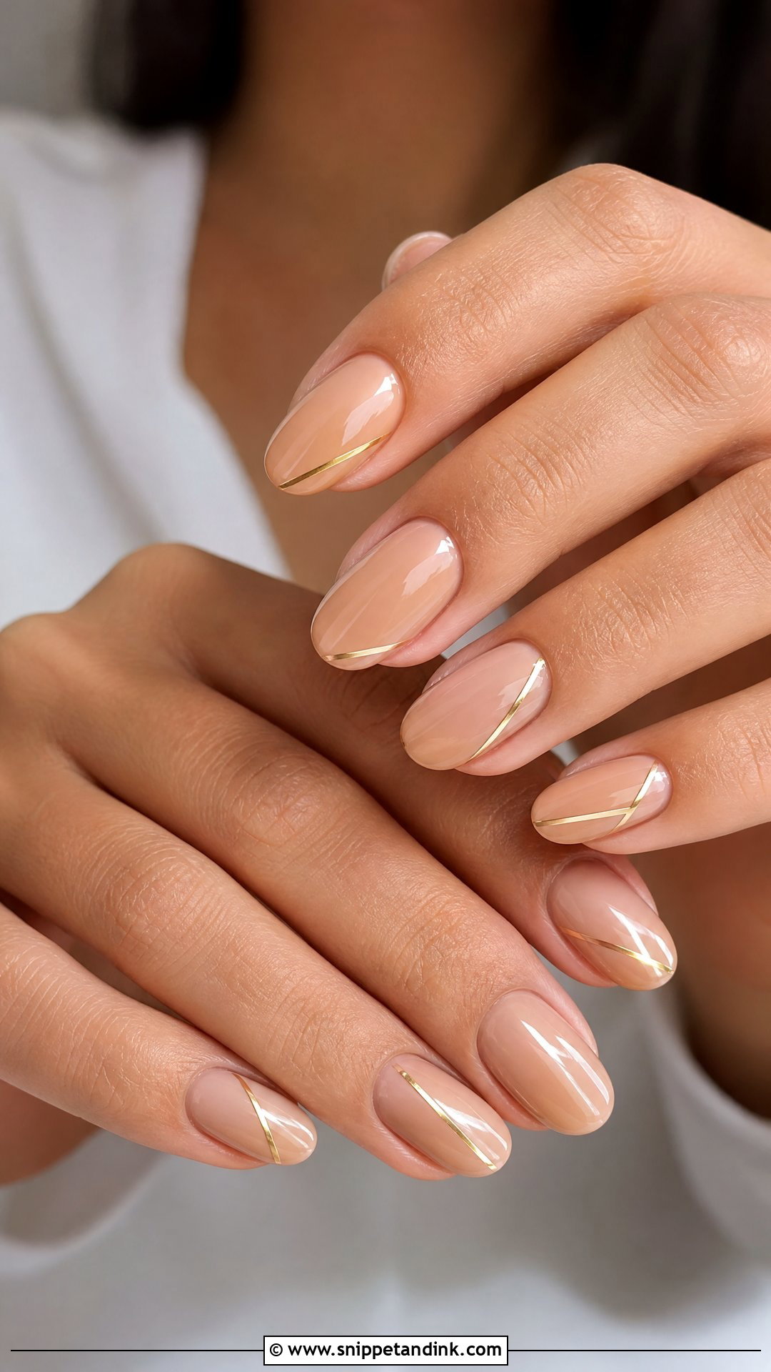 Nude Nails With Gold Lines - Snippet and Ink - 25 Classy Nails for Wedding Guest