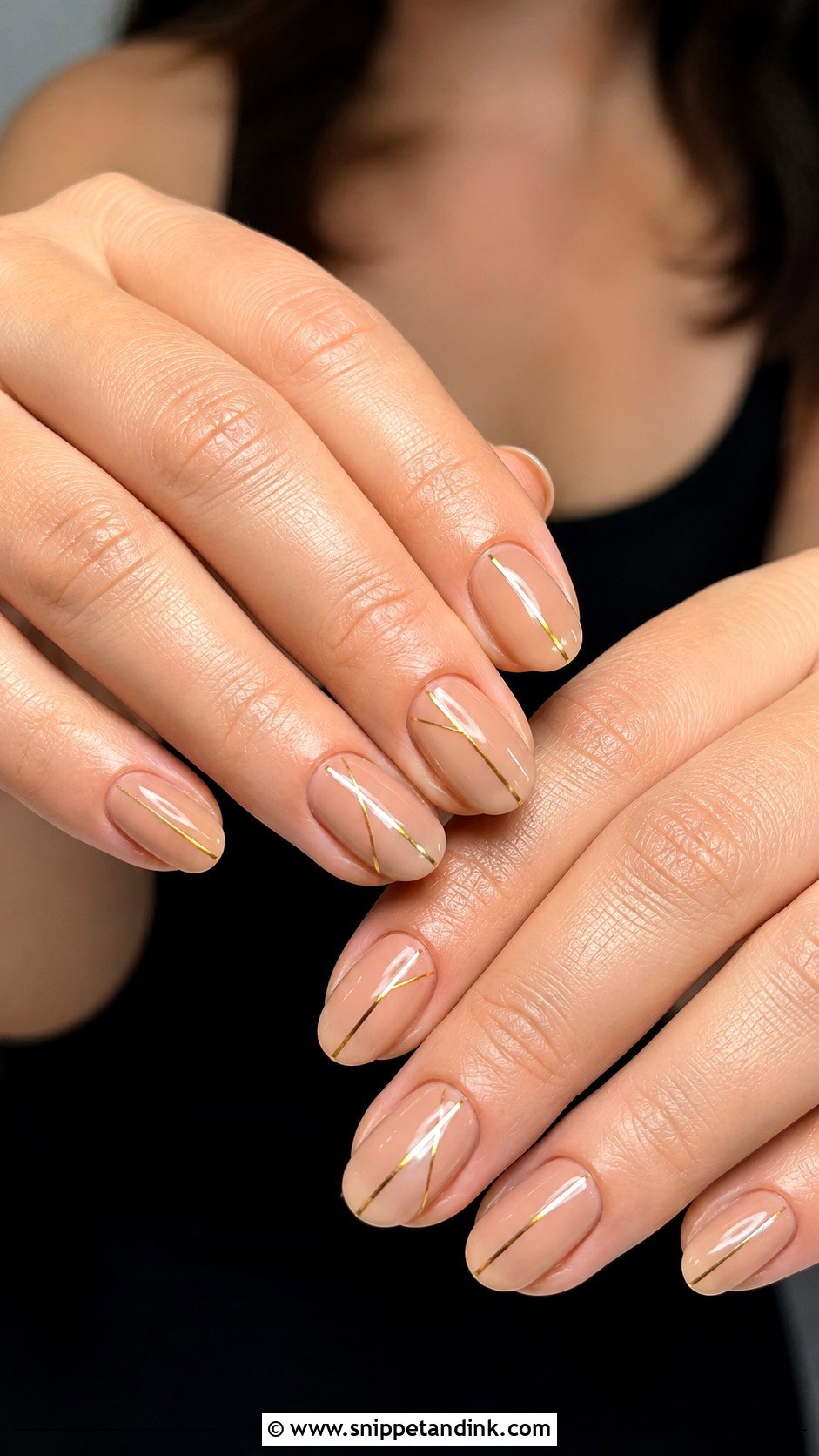 Nude Nails With Gold Lines - Snippet and Ink - 20 Nails for Indian Wedding Guest