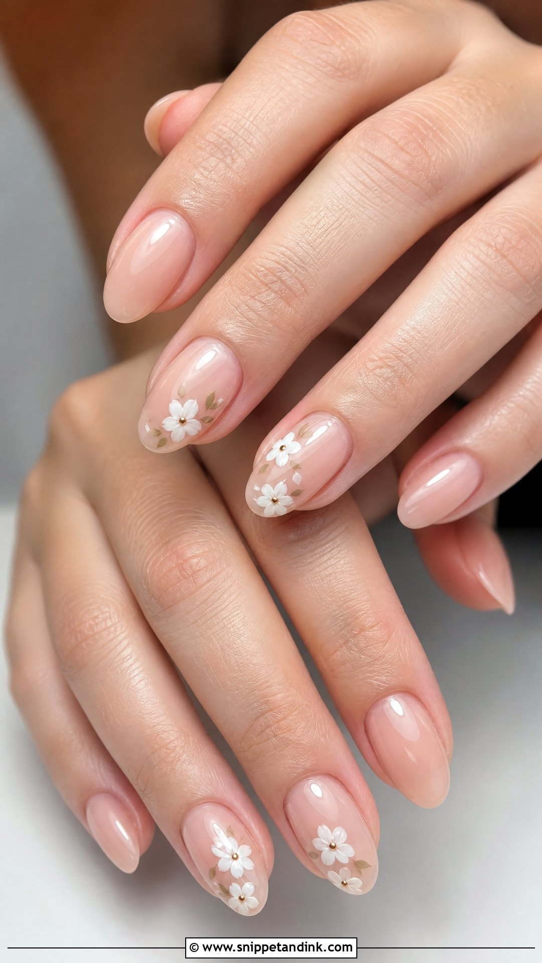 Nude Nails With White Flowers - Snippet and Ink - 20 Neutral Wedding Guest Nails