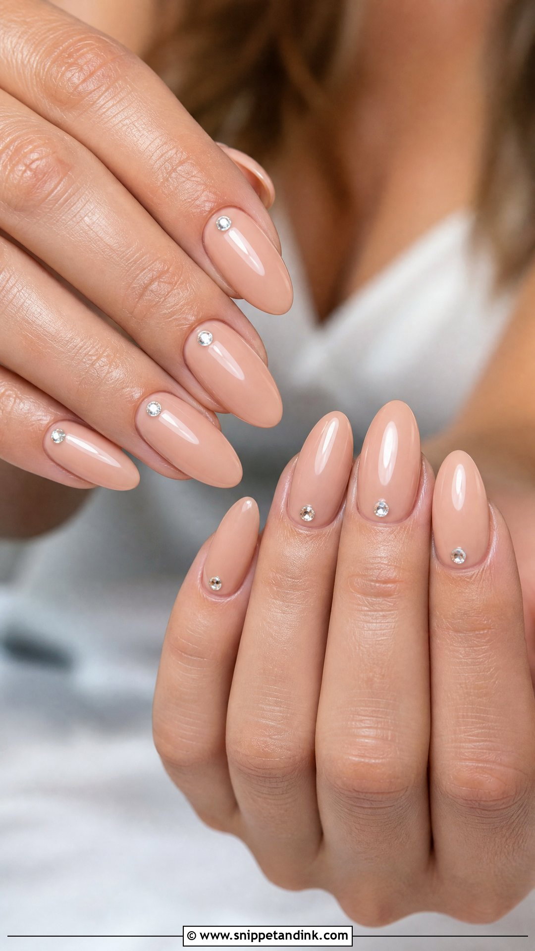 Nude Rhinestone Bachelorette Nails - Snippet and Ink - 35 Bachelorette Nails