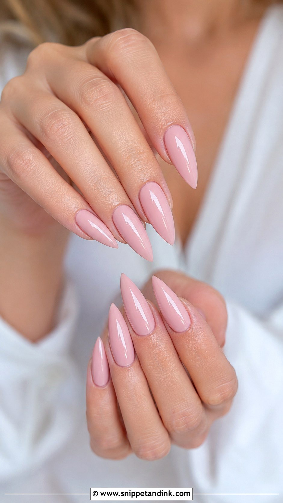 Nude Stiletto Wedding Nails With Pearls - Snippet and Ink - 20 Stiletto Wedding Nails