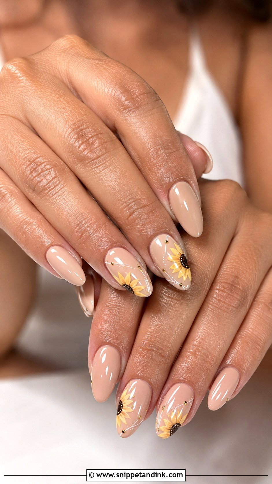 Nude Sunflower Wedding Nails - Snippet and Ink - 20 Sunflower Wedding Nails