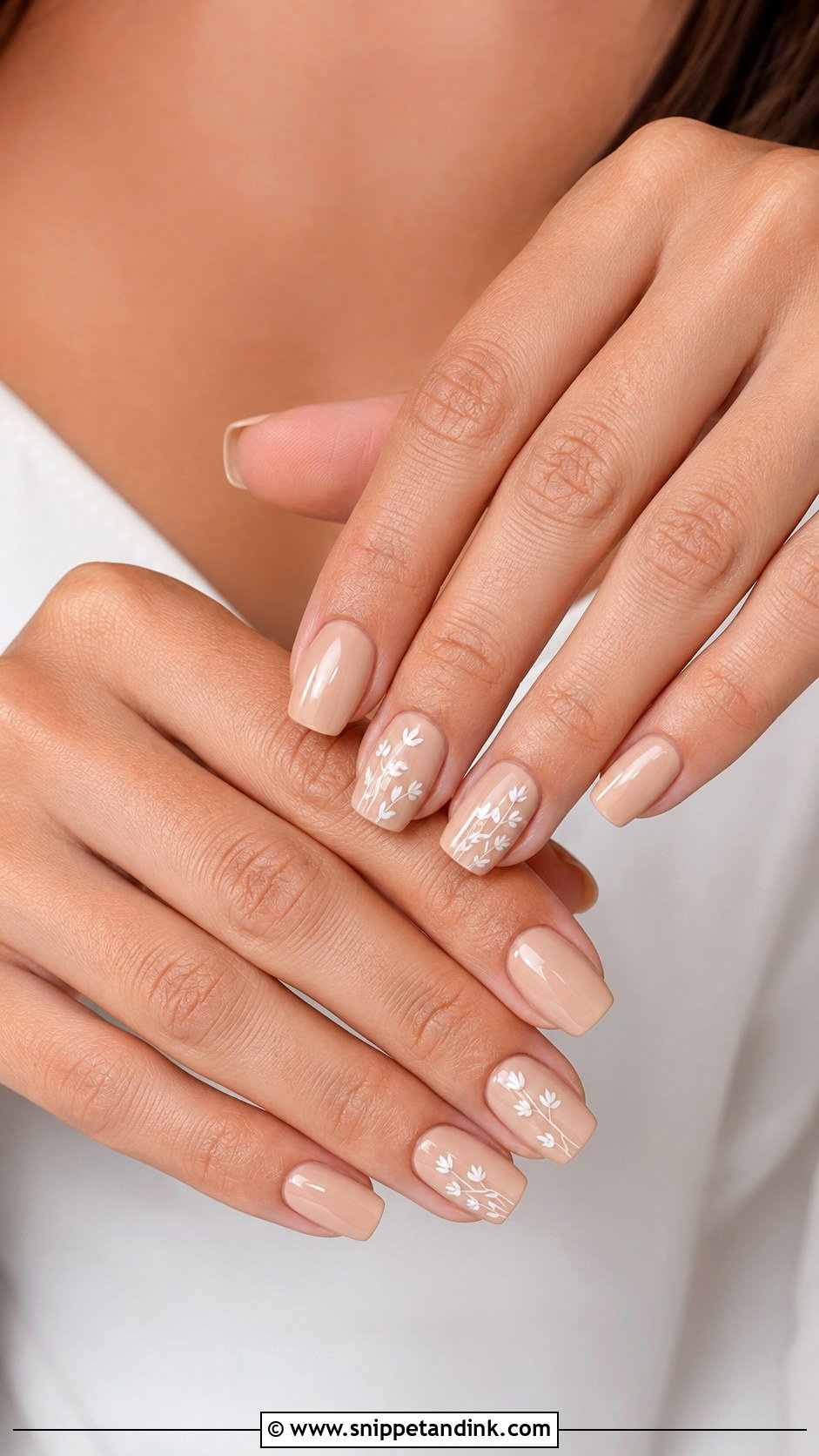 Nude Wedding Nails With Floral Accent - Snippet and Ink - 30 Nail Art for Wedding Ideas