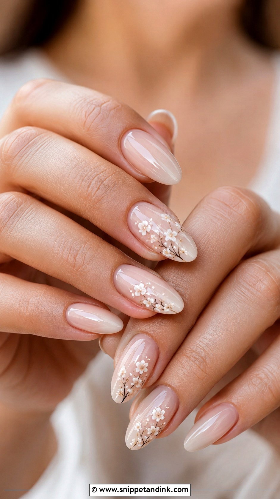 Nude Wedding Nails With Flowers - Snippet and Ink - 20 Dream Wedding Nails