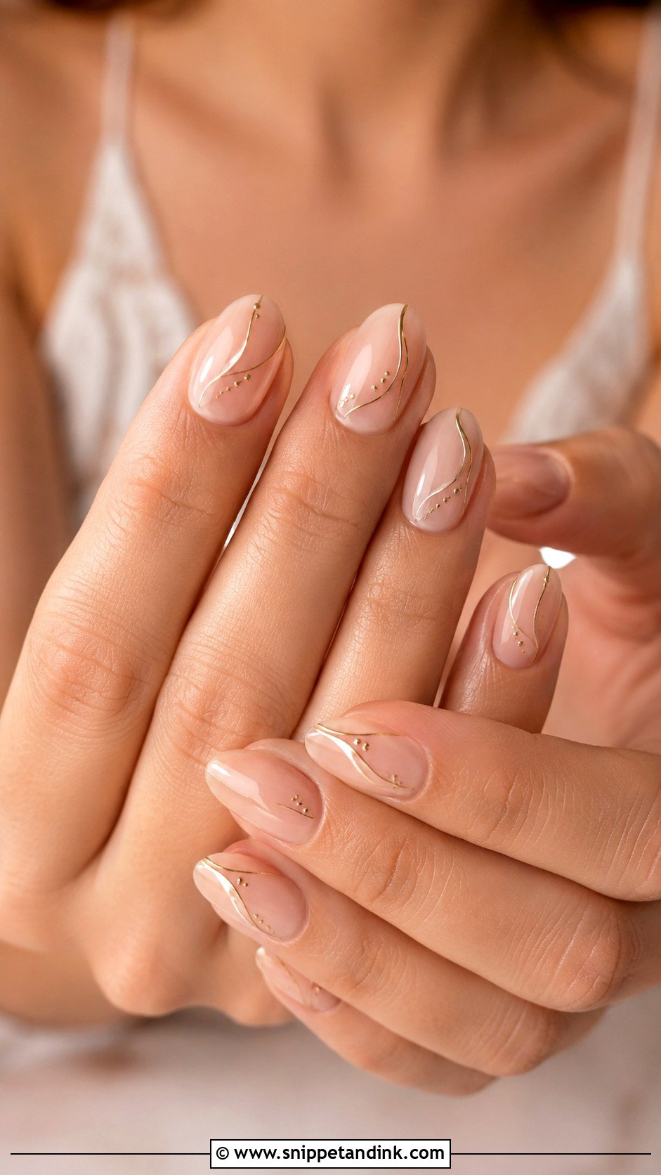 Nude Wedding Nails With Gold Art - Snippet and Ink - 20 Wedding Nails for Indian Bride
