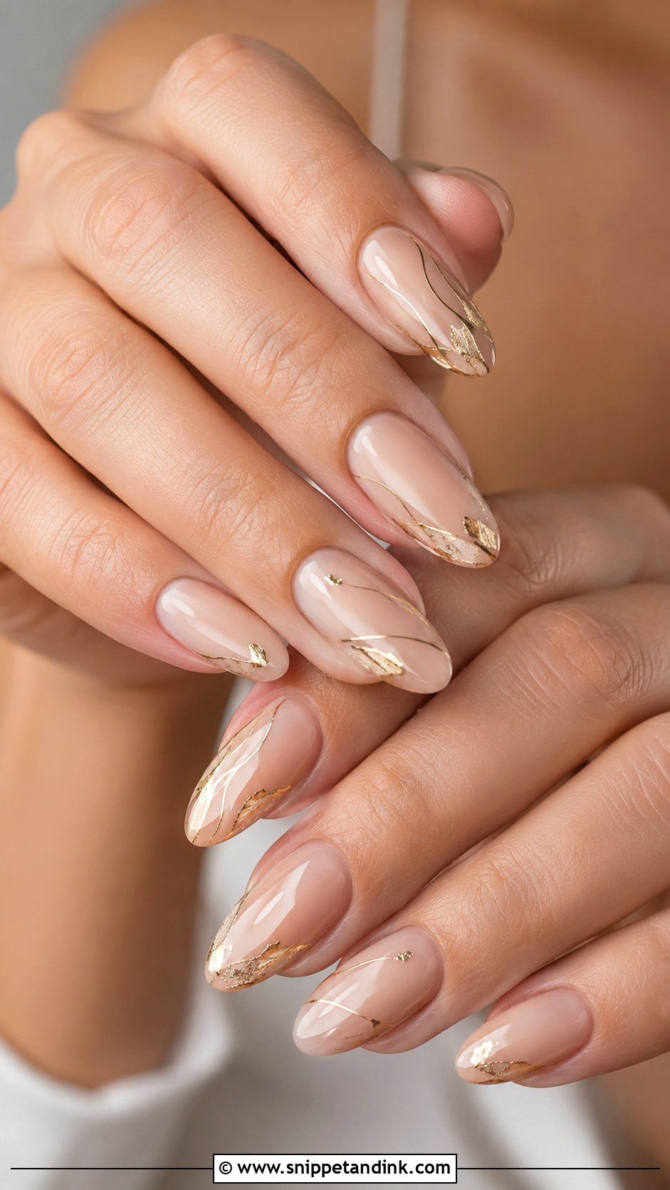 Nude Wedding Nails With Gold Detail - Snippet and Ink - 20 Nails Ideas for Wedding