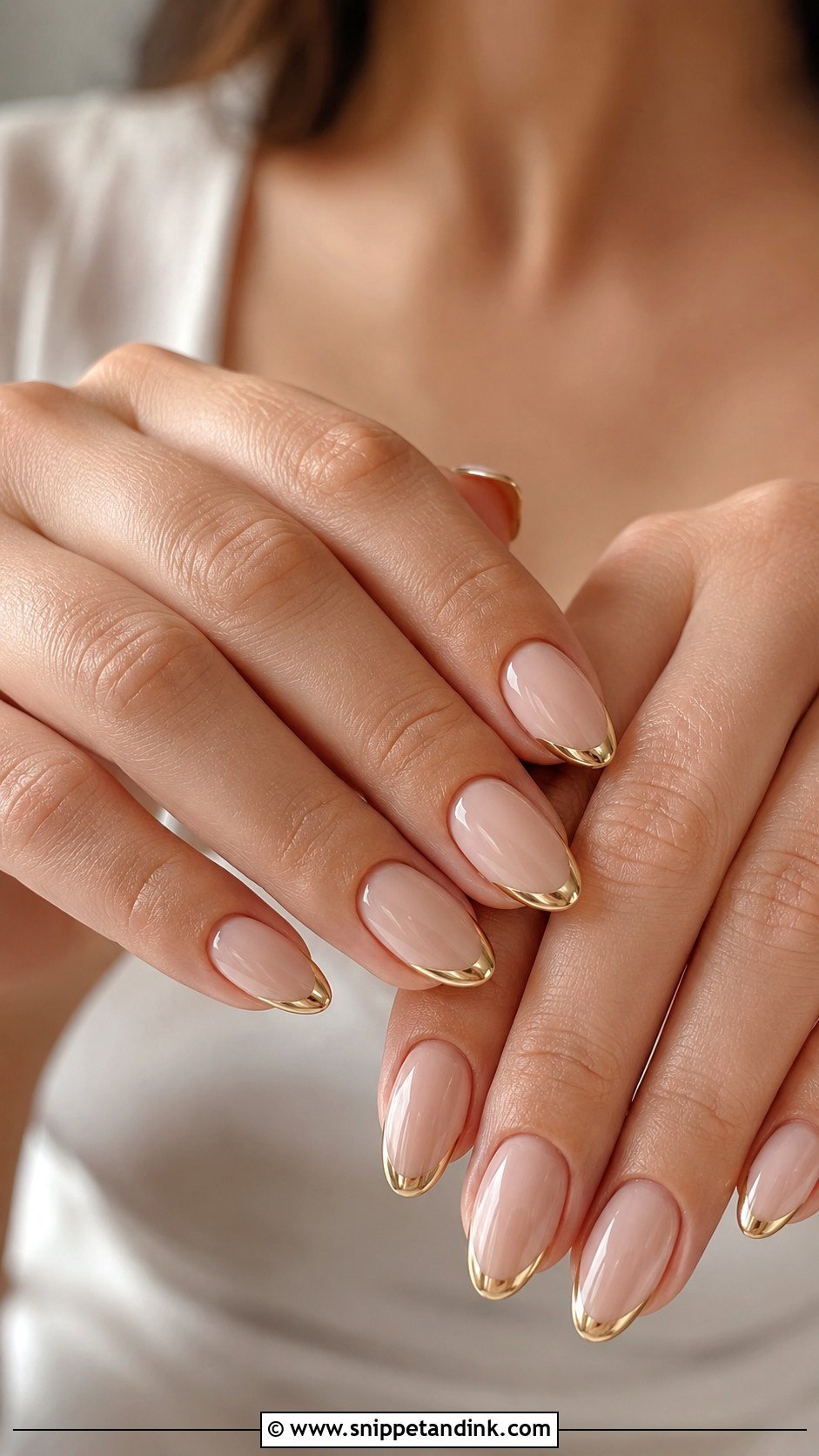 Nude Wedding Nails With Gold French Tips - Snippet and Ink - 20 Wedding Nails Gold Accent
