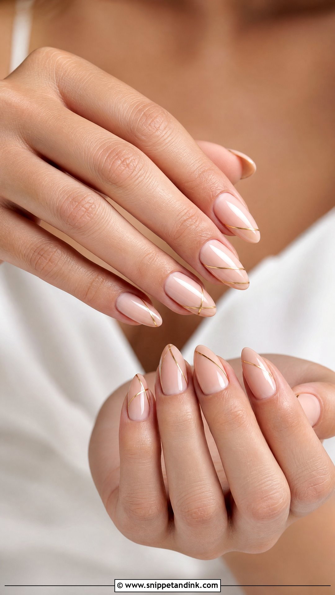 Nude Wedding Nails With Gold Line - Snippet and Ink - 20 Simple Elegant Wedding Nails