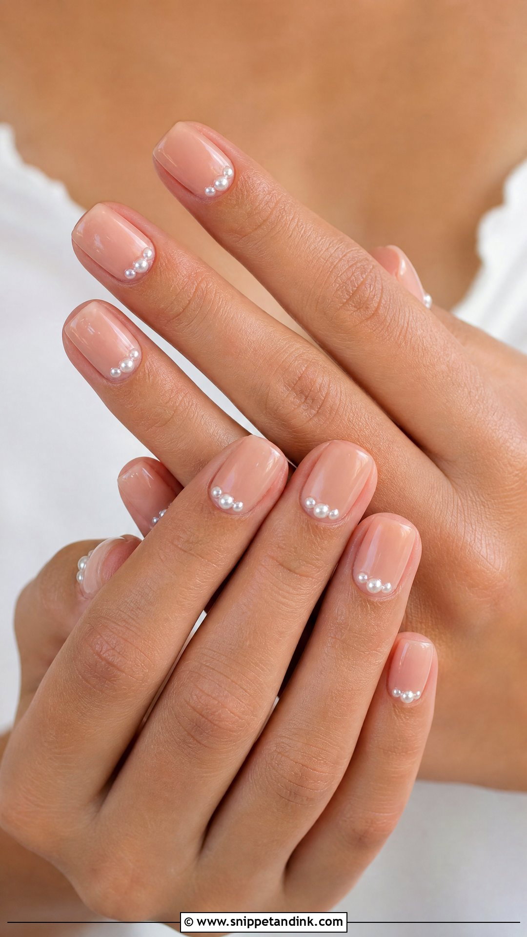 Nude Wedding Nails With Tiny Pearls - Snippet and Ink - 25 Cute Wedding Nails