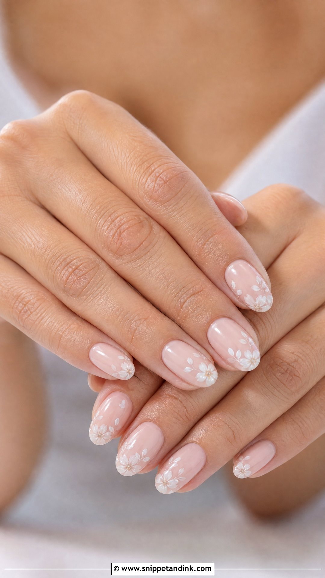 Nude Wedding Nails With White Flowers - Snippet and Ink - 25 Nail for Wedding Ideas