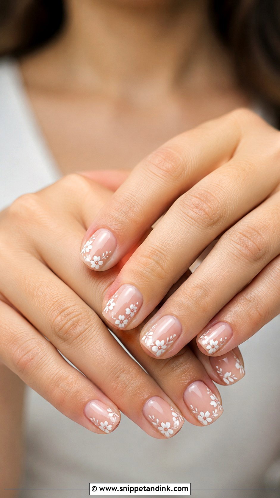 Nude Wedding Nails With White Flowers - Snippet and Ink - 20 Wedding Nails with Flowers