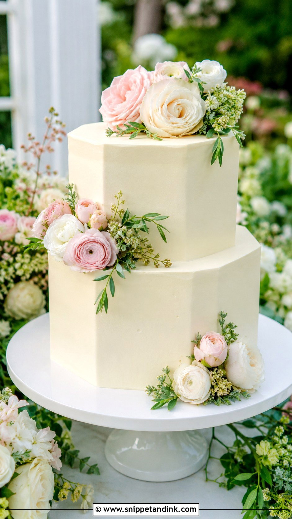 Octagon Wedding Cake With Fresh Flowers - Snippet and Ink - 20 Octagon Wedding Cake Ideas