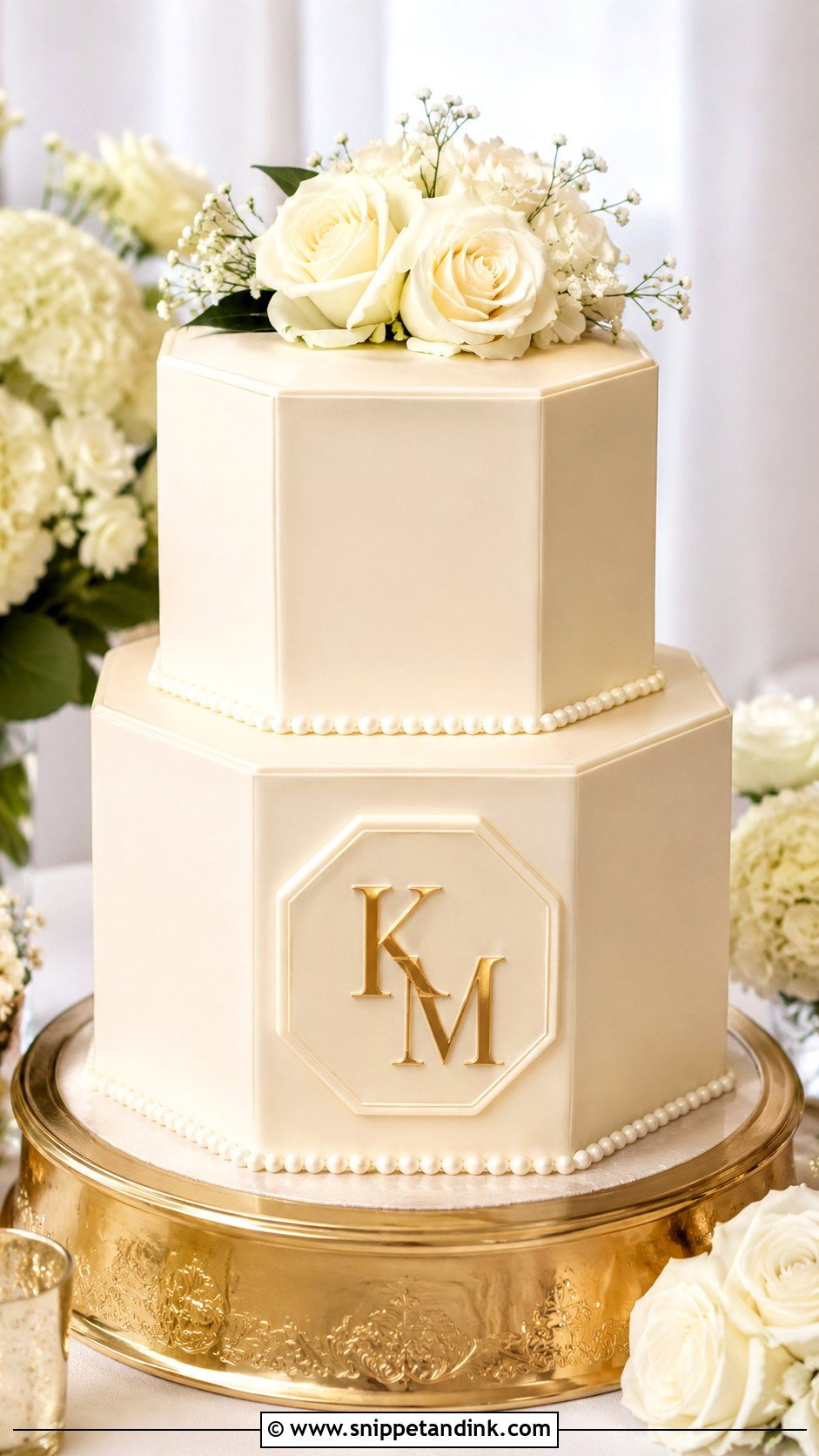 Octagon Wedding Cake With Monogram - Snippet and Ink - 20 Octagon Wedding Cake Ideas