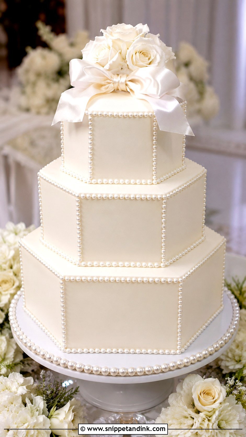 Octagon Wedding Cake With Pearl Details - Snippet and Ink - 20 Octagon Wedding Cake Ideas