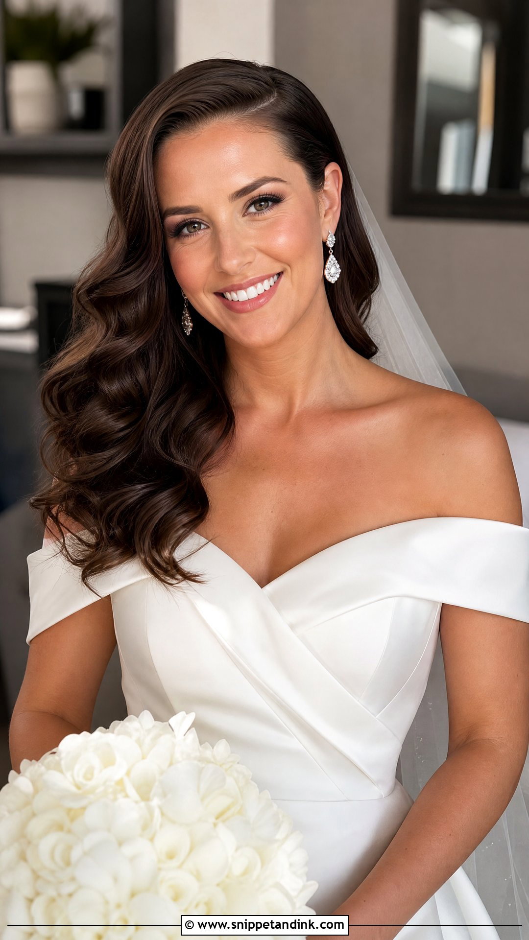 Off Shoulder Wedding Hollywood Waves - Snippet and Ink - 20 Off Shoulder Wedding Hairstyles