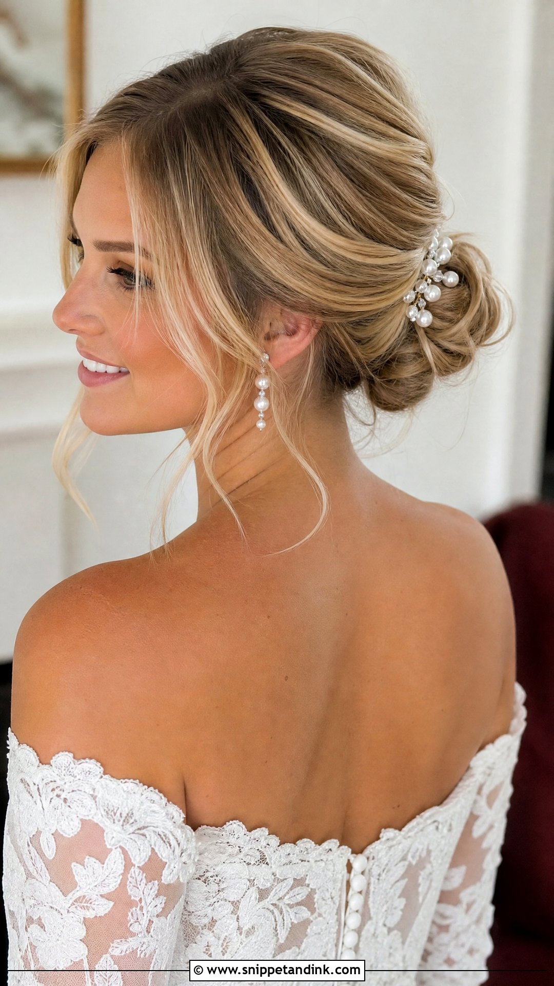 Off Shoulder Wedding Low Bun - Snippet and Ink - 20 Off Shoulder Wedding Hairstyles