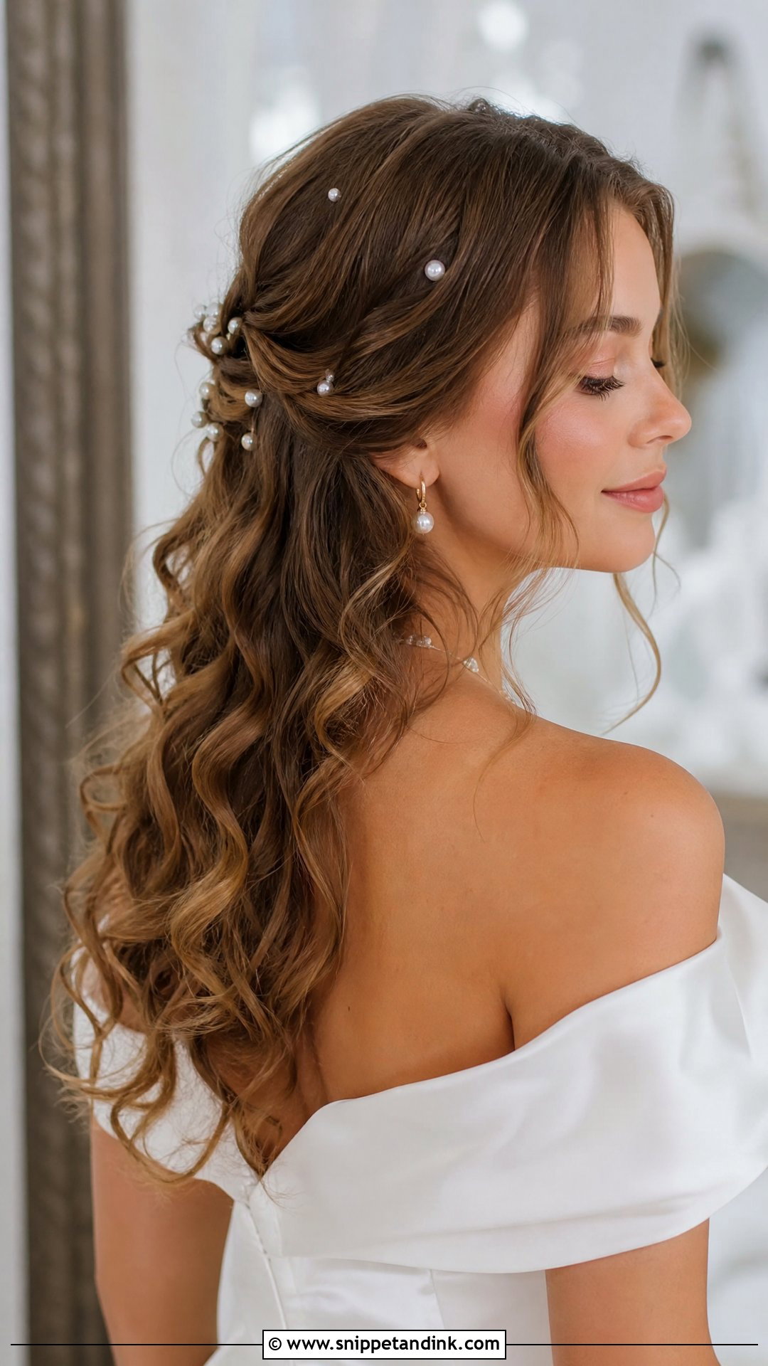 Off Shoulder Wedding Pearl Hair - Snippet and Ink - 20 Off Shoulder Wedding Hairstyles