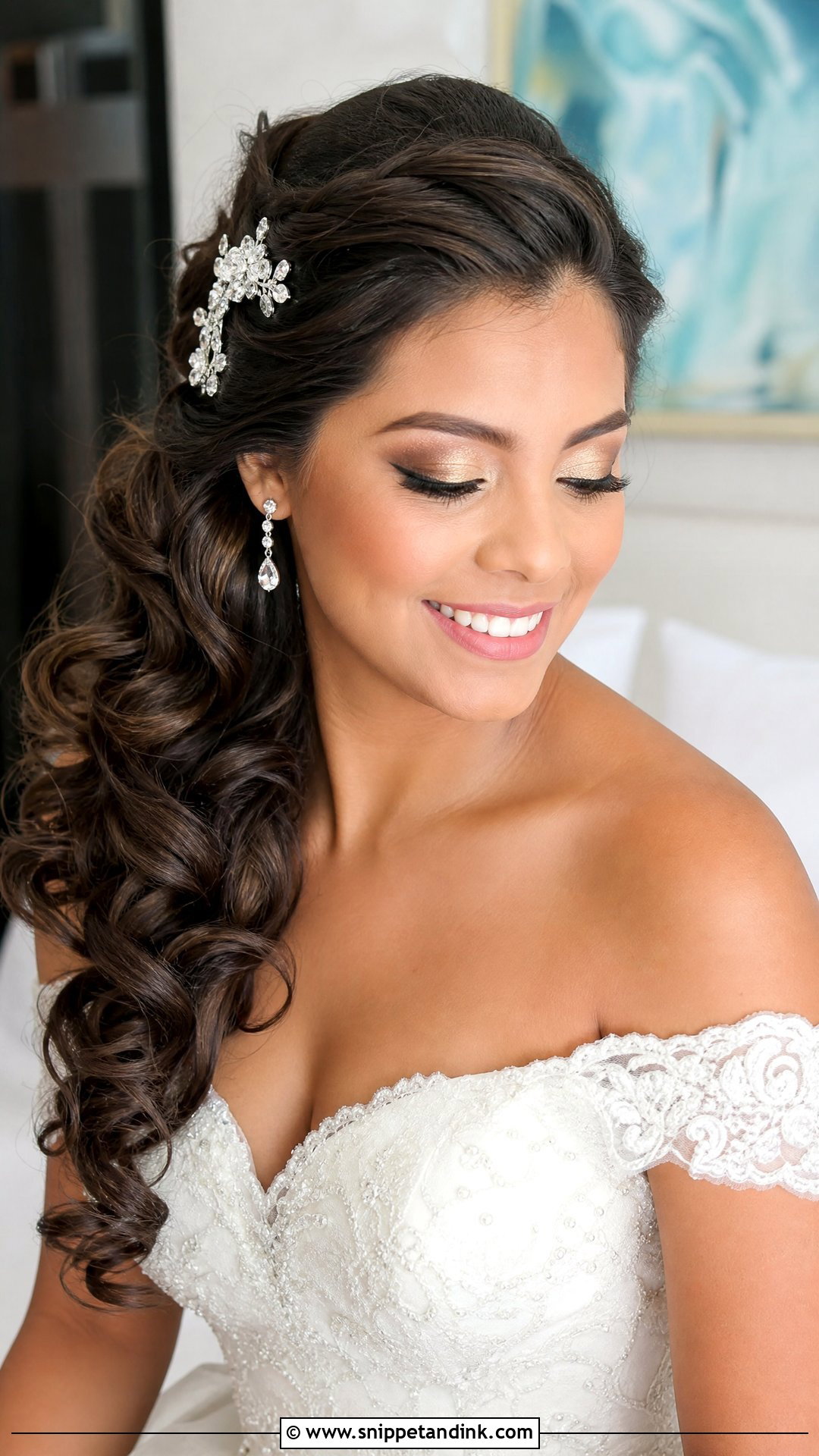 Off Shoulder Wedding Side Swept Curls - Snippet and Ink - 20 Off Shoulder Wedding Hairstyles