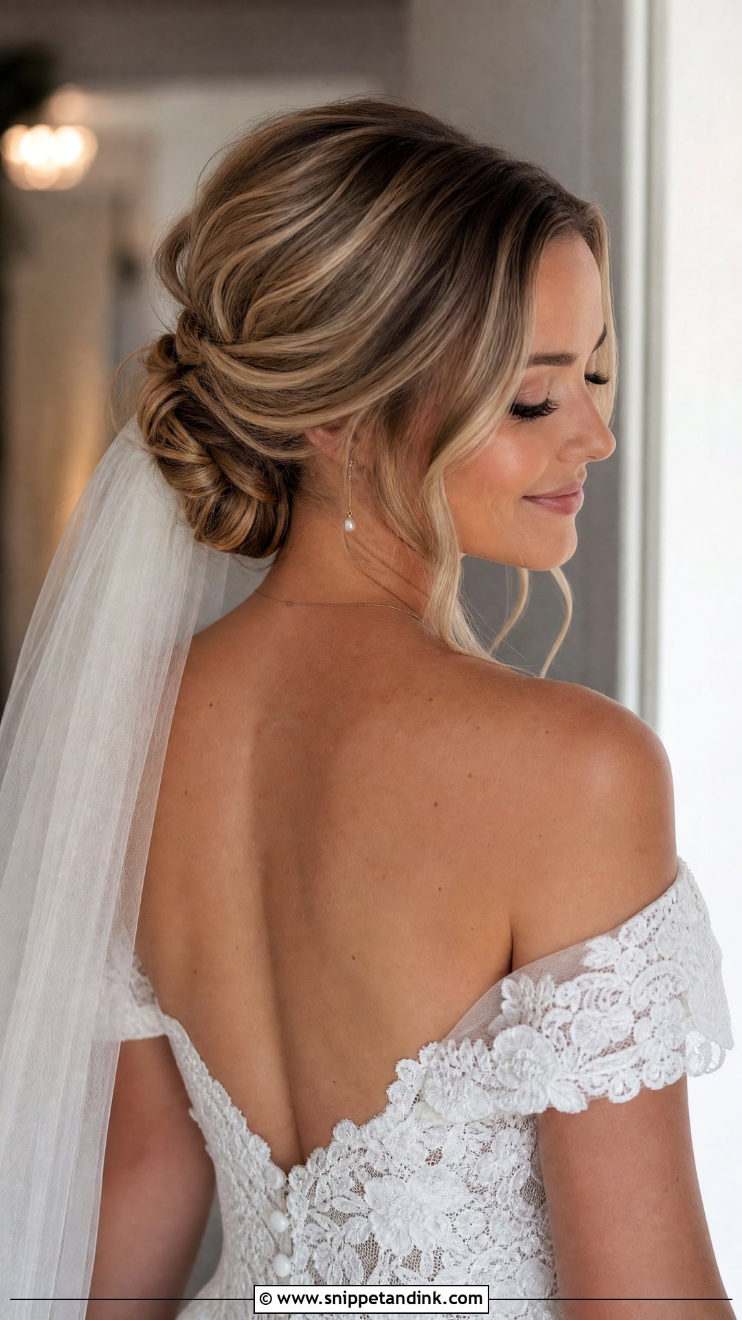 Off Shoulder Wedding Veil Updo - Snippet and Ink - 20 Off Shoulder Wedding Hairstyles