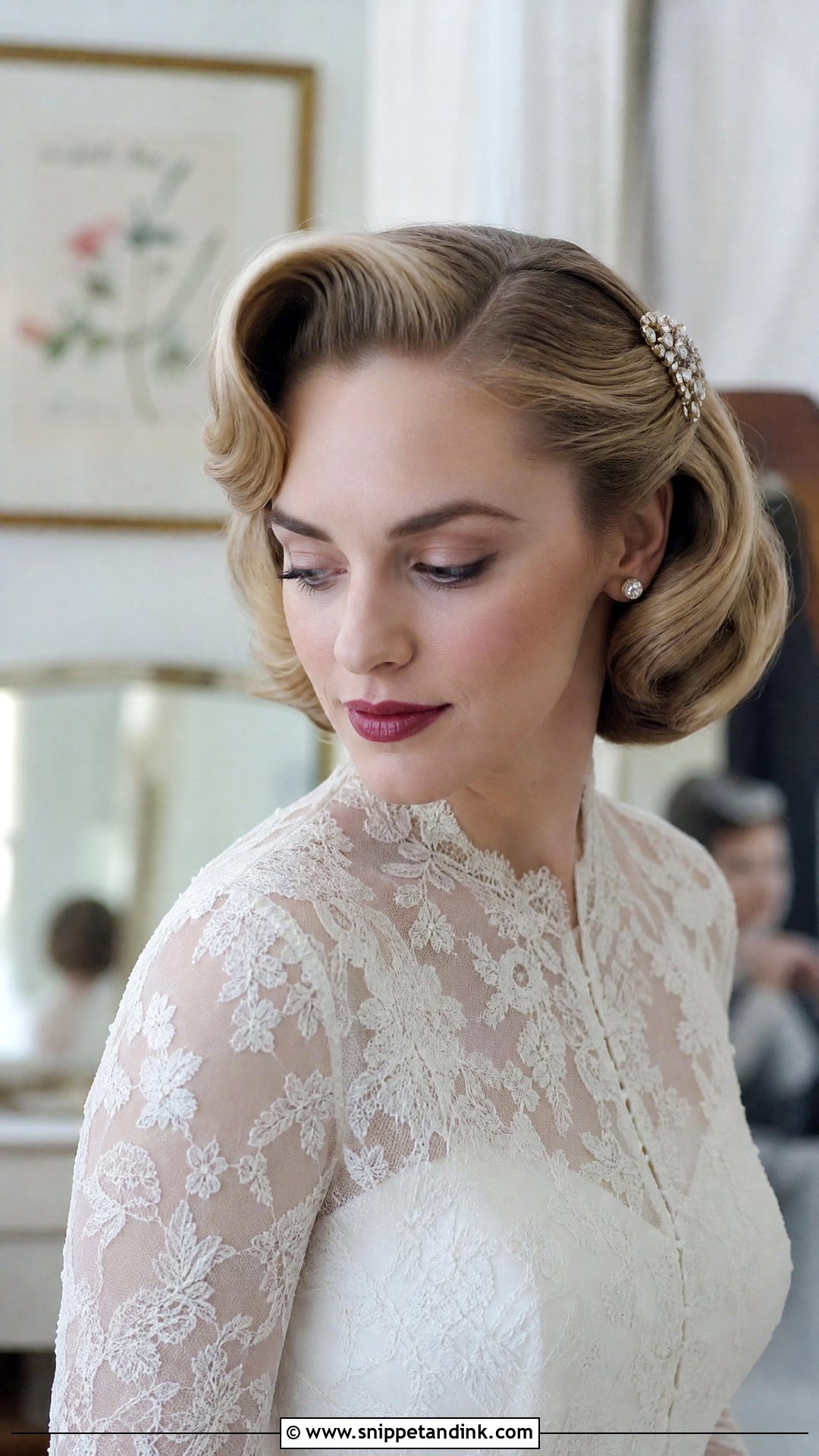 Old Hollywood Bridal Hair With Faux Bob - Snippet and Ink - 20 Old Hollywood Bridal Hair Ideas