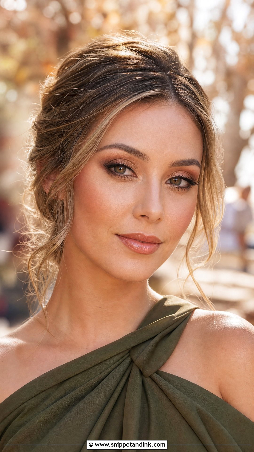 Olive Green Dress With Bronze Makeup - Snippet and Ink - 20 Wedding Makeup for Green Dress Ideas