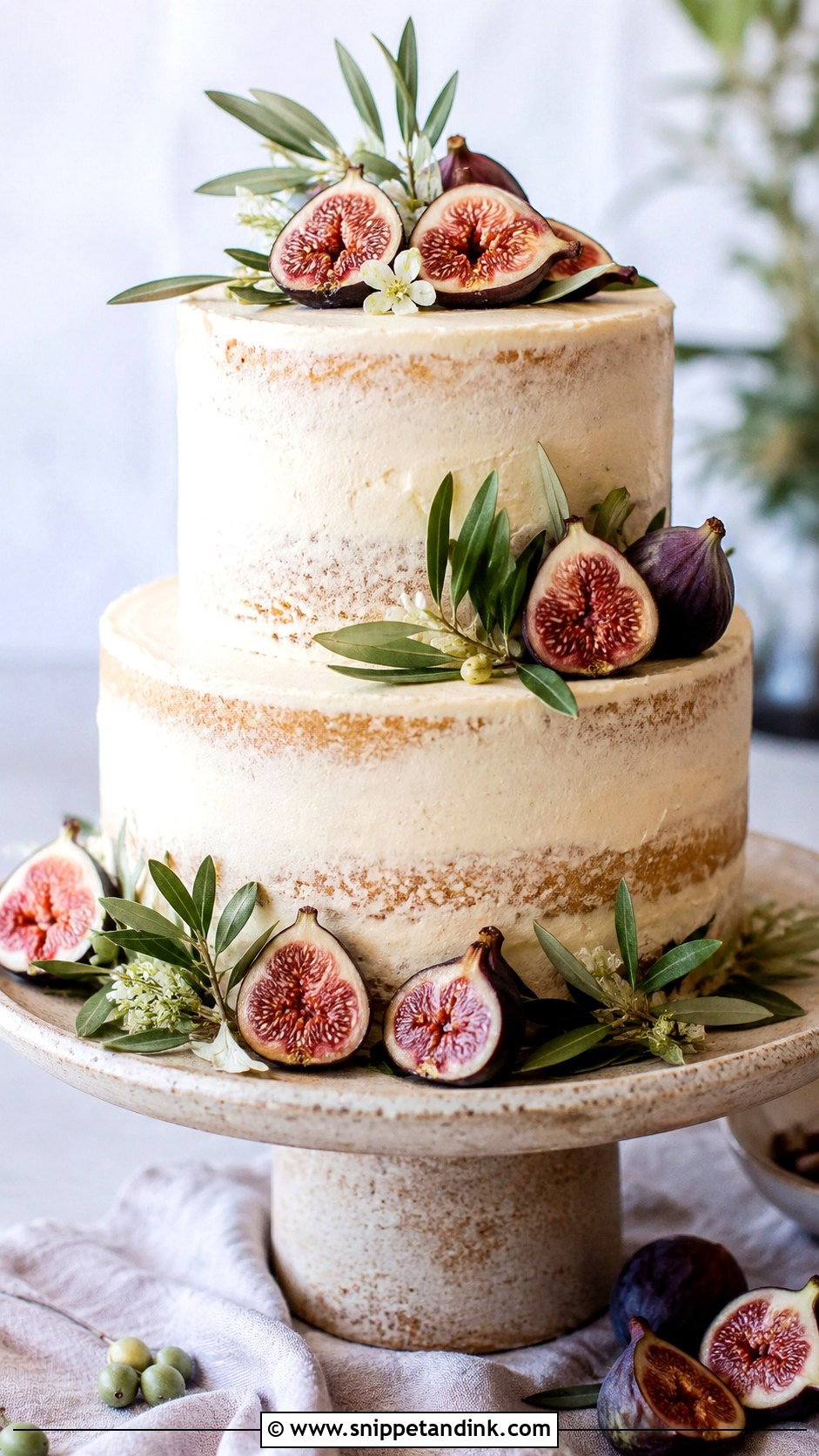Olive Leaf And Fig Wedding Cake - Snippet and Ink - 35 Olive Leaf Wedding Cake Ideas