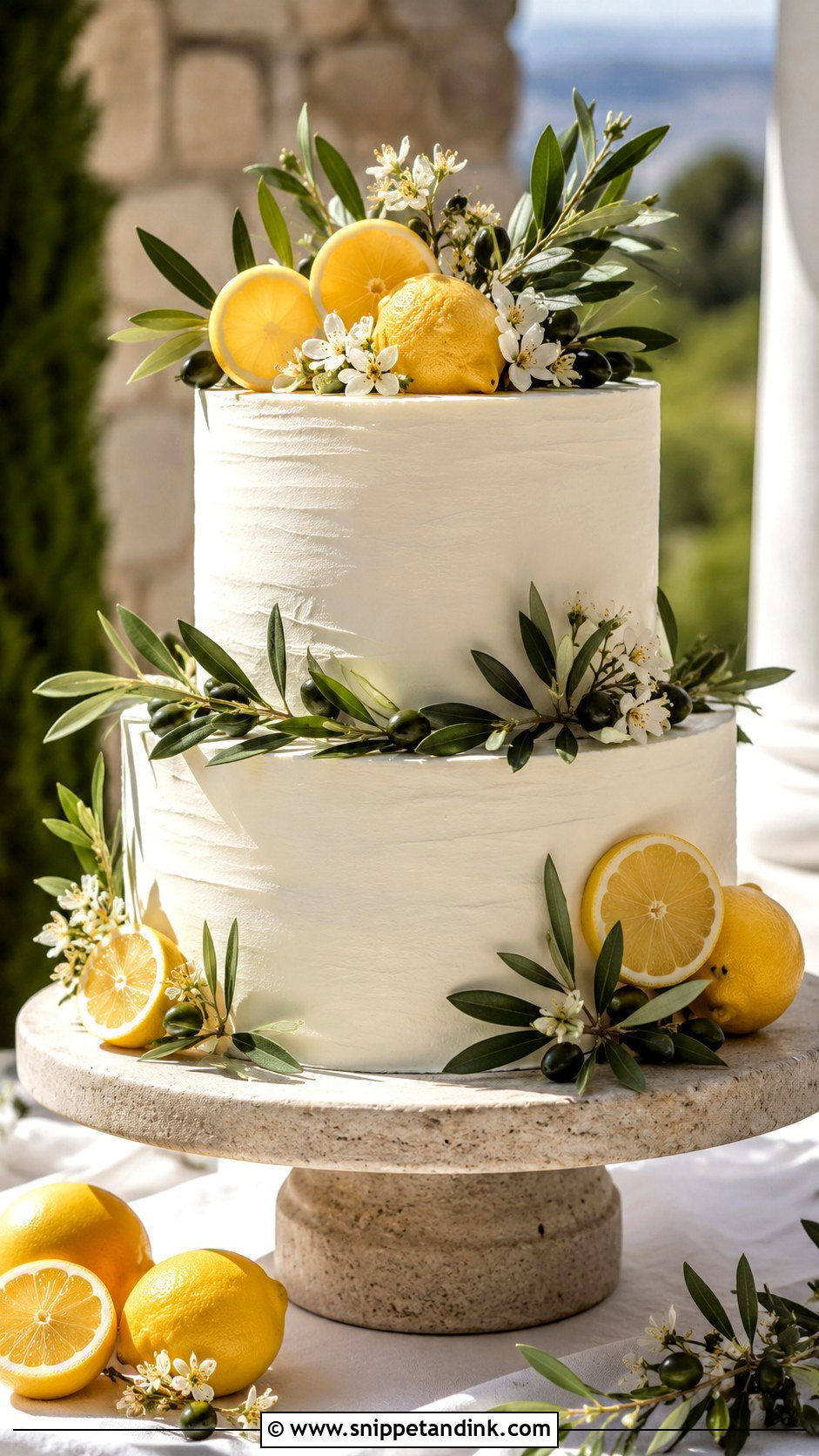 Olive Leaf And Lemon Wedding Cake - Snippet and Ink - 35 Olive Leaf Wedding Cake Ideas
