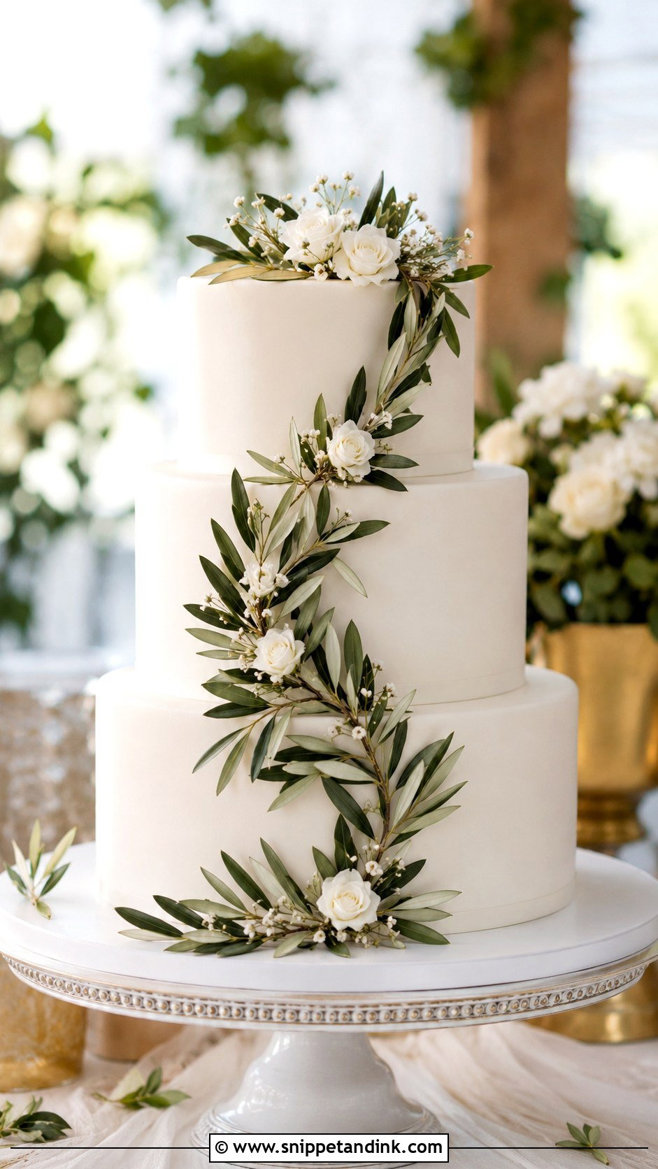 Olive Leaf And Rose Wedding Cake - Snippet and Ink - 35 Olive Leaf Wedding Cake Ideas