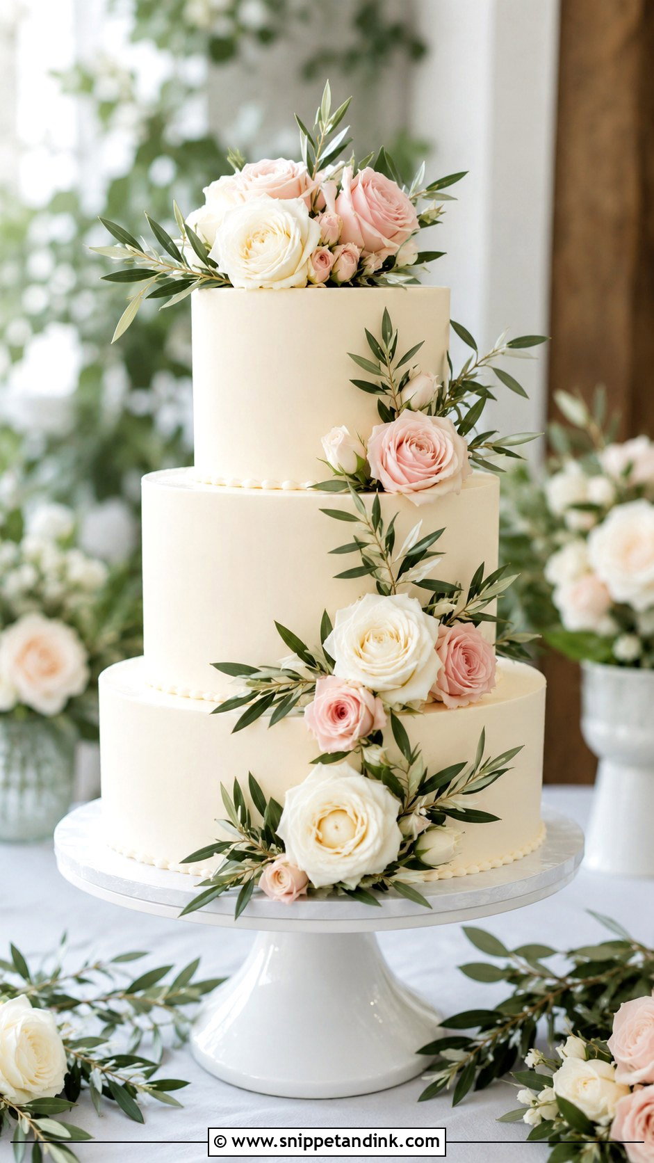 Olive Leaf Cascade Wedding Cake - Snippet and Ink - 35 Olive Leaf Wedding Cake Ideas